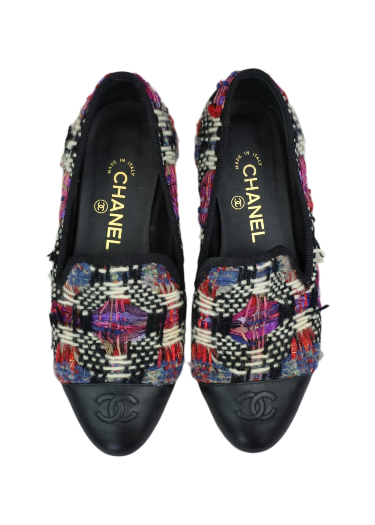 CHANEL Black/Purple Tweed Leather Cap Toe Loafer