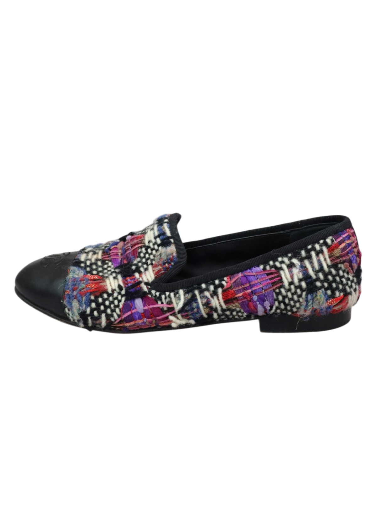 CHANEL Black/Purple Tweed Leather Cap Toe Loafer