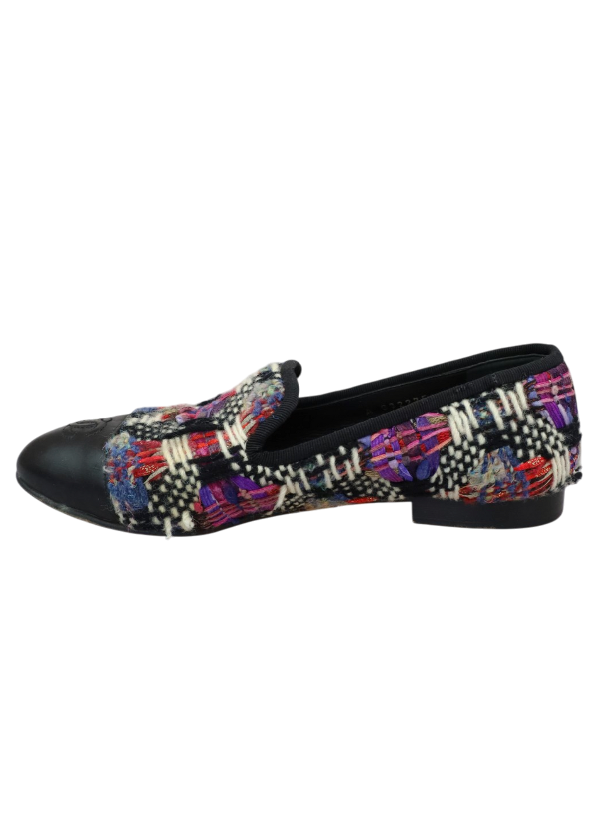 CHANEL Black/Purple Tweed Leather Cap Toe Loafer