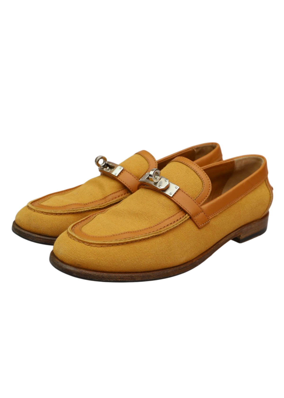 HERMES 'Destin' Brown Canvas Leather Trimmed Loafer