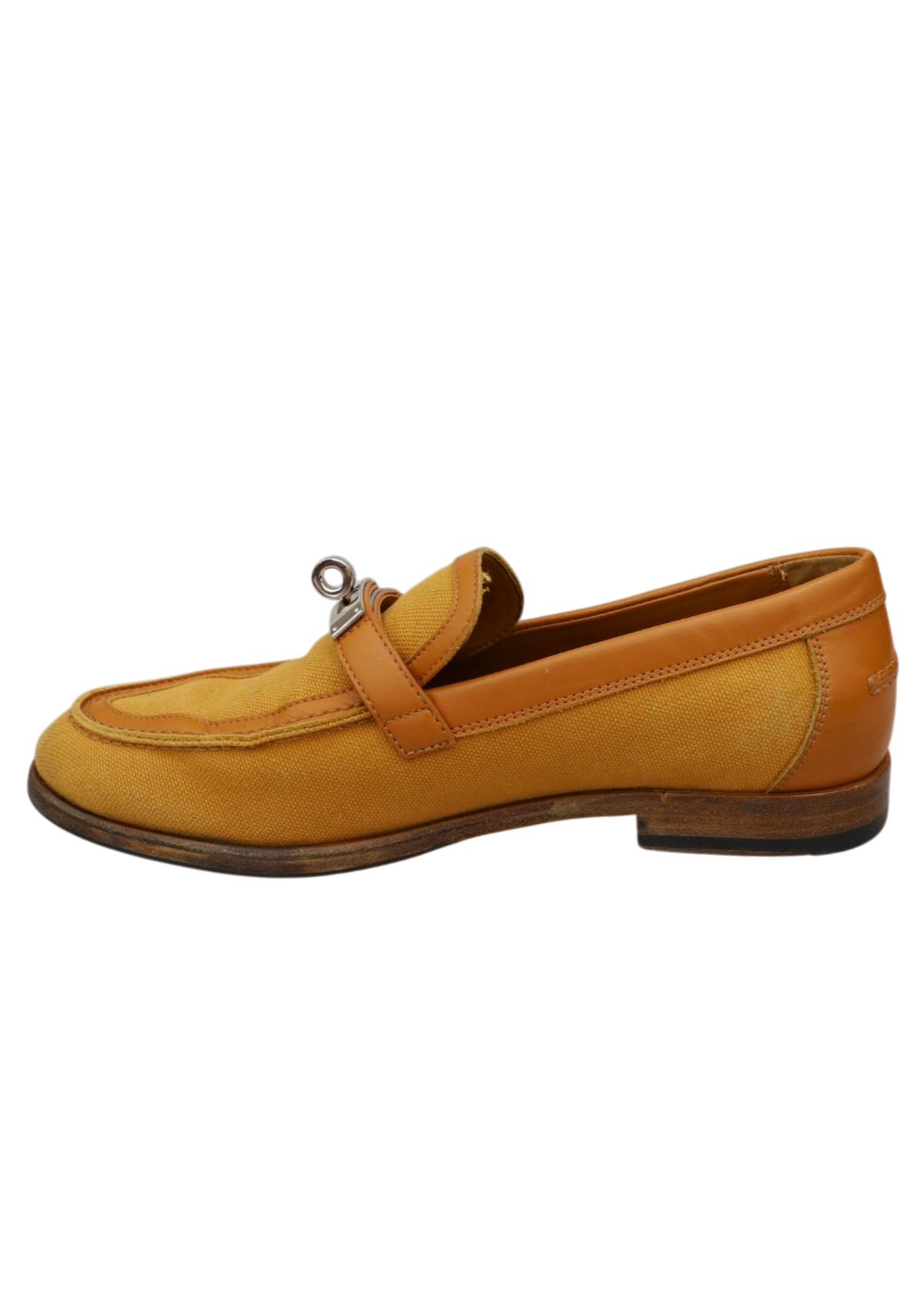HERMES 'Destin' Brown Canvas Leather Trimmed Loafer