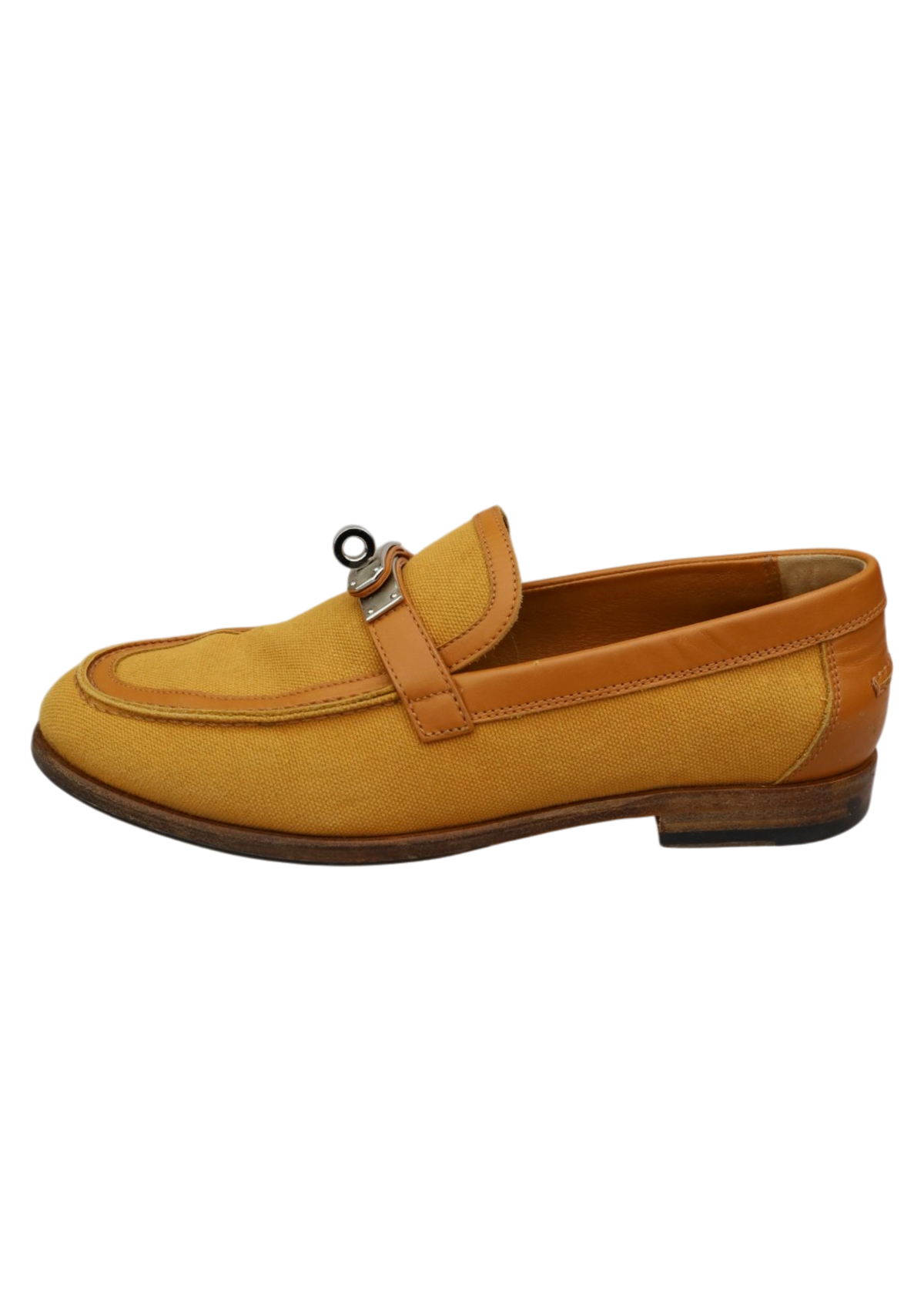 HERMES 'Destin' Brown Canvas Leather Trimmed Loafer