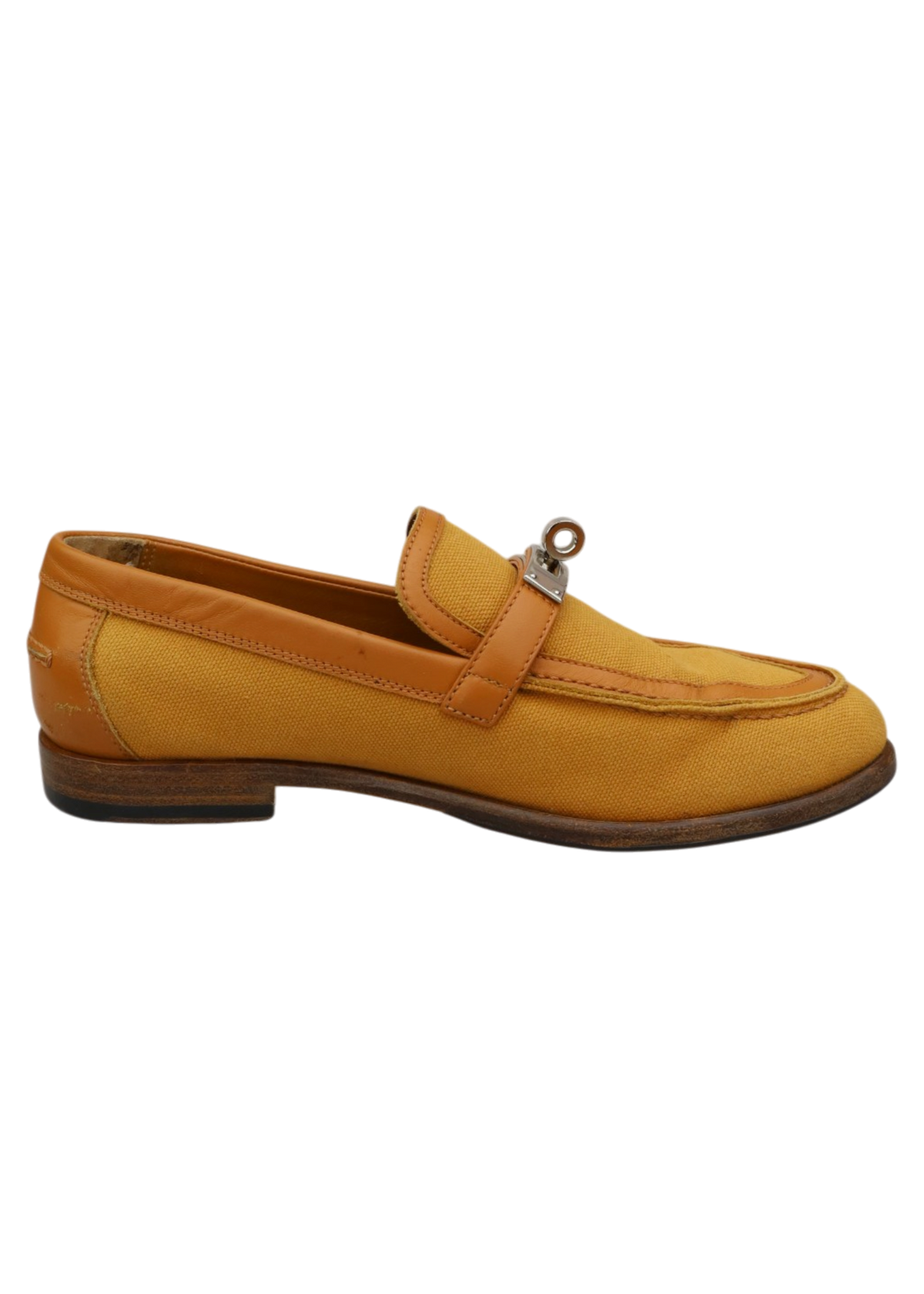 HERMES 'Destin' Brown Canvas Leather Trimmed Loafer