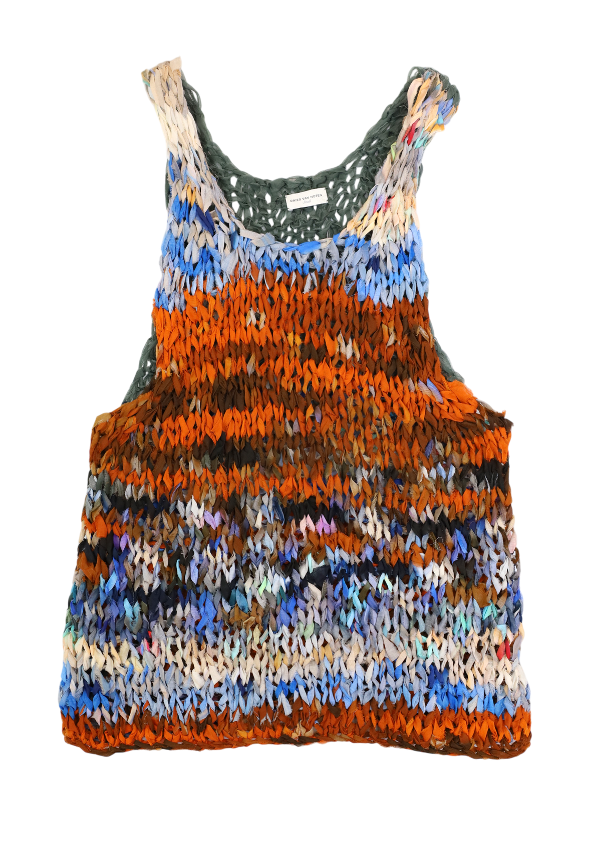 DRIES VAN NOTEN (AS IS) Orange/Blue Gradient Cotton/Silk Woven Tank