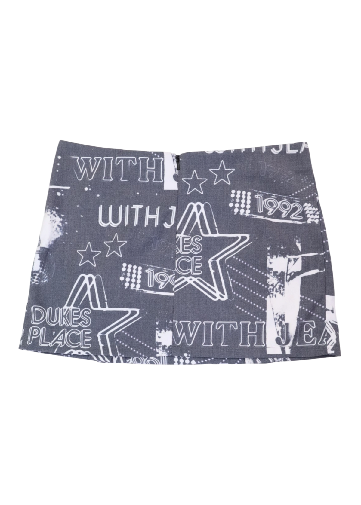 WITH JEAN Grey/White Logo Star Print Skirt W Safety Pins