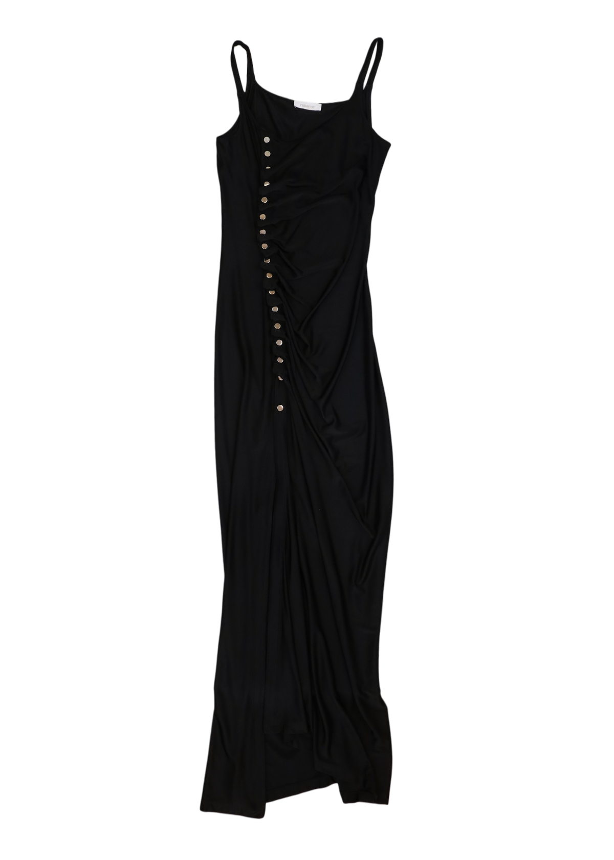 RABANNE Black Ruched Side Button Sleeveless Maxi Dress