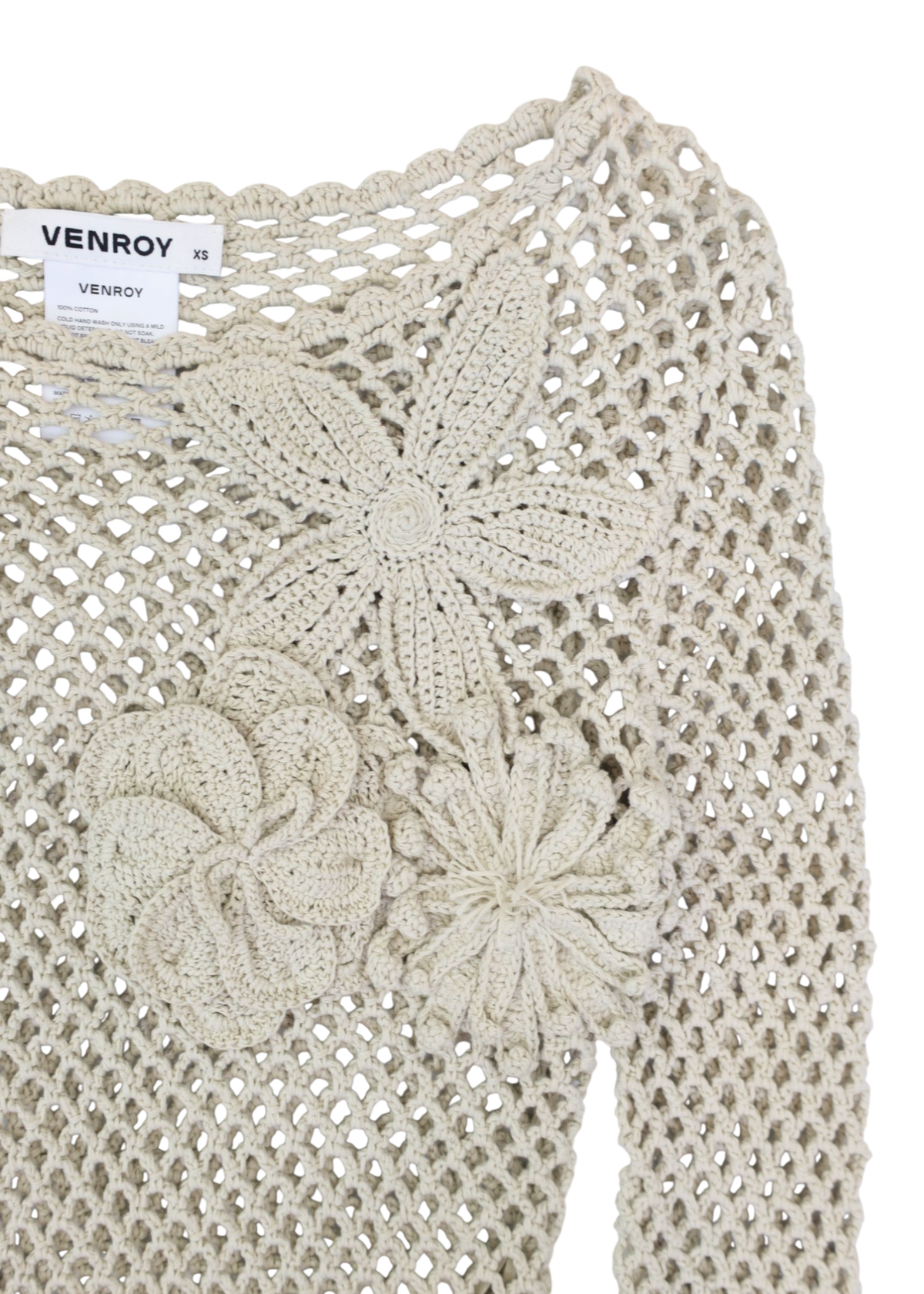 VENROY Ecru Cotton Floral Crochet Mini Dress