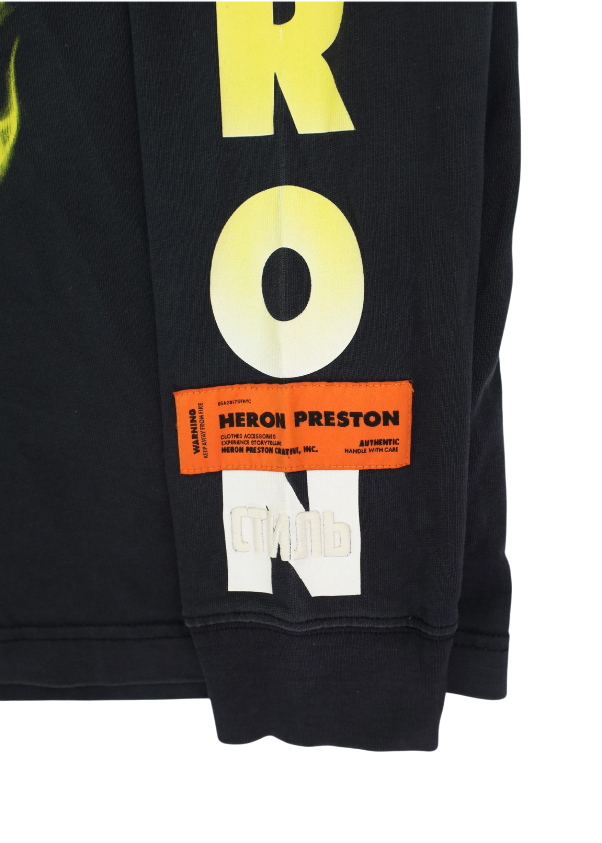 HERON PRESTON Black/Yellow Flaming Skull Print Cotton LS Tee
