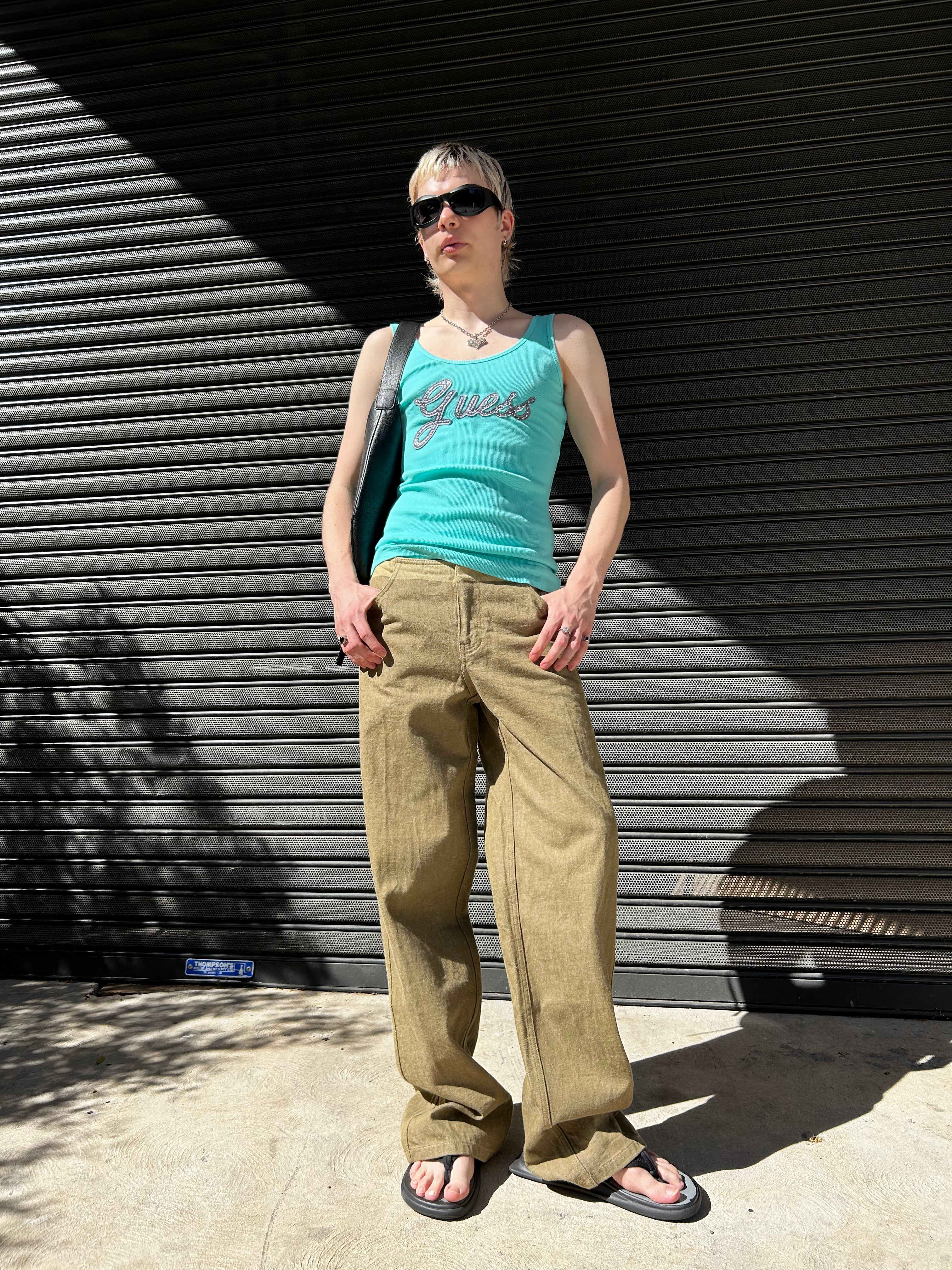 CHRISTOPHER ESBER Green Deconstructed Denim Straight Leg Jeans