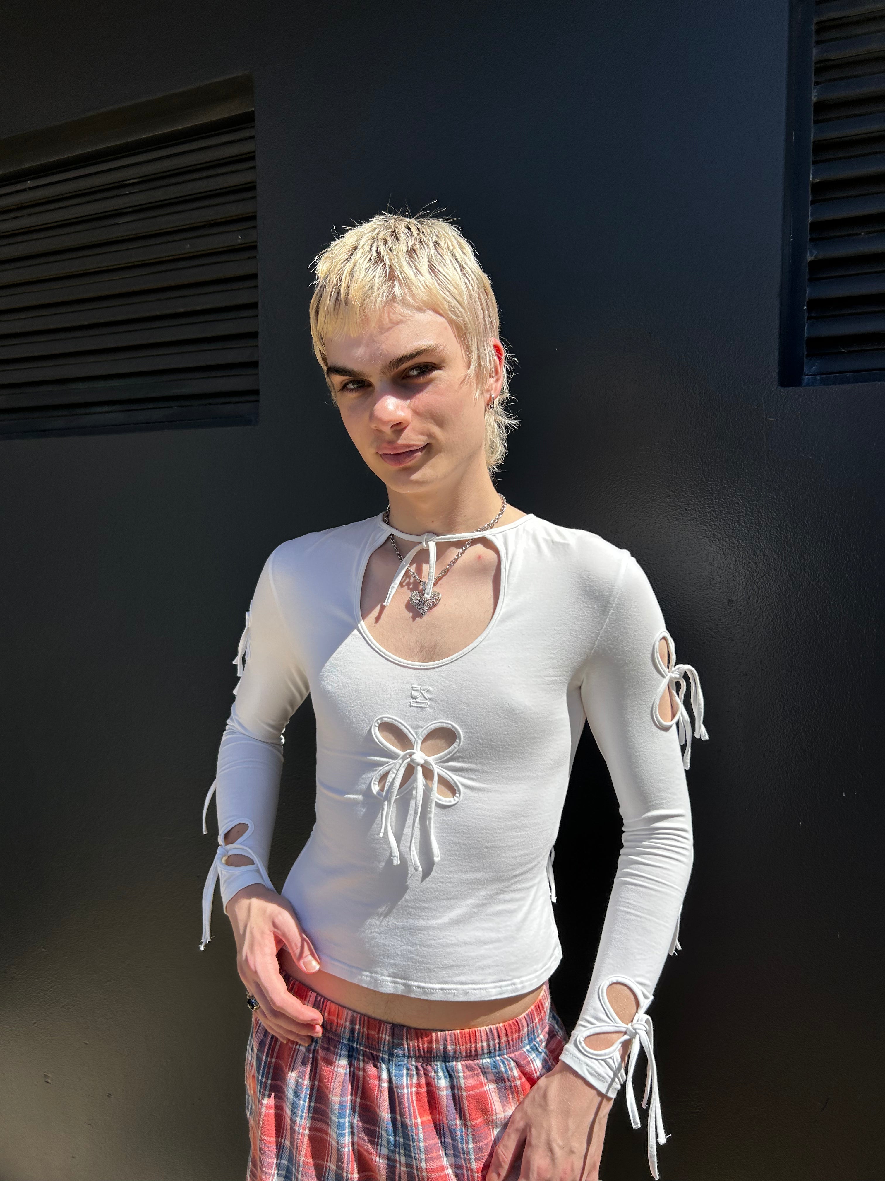 J.KIM White Cotton 'Petal' Cut Out long sleeve