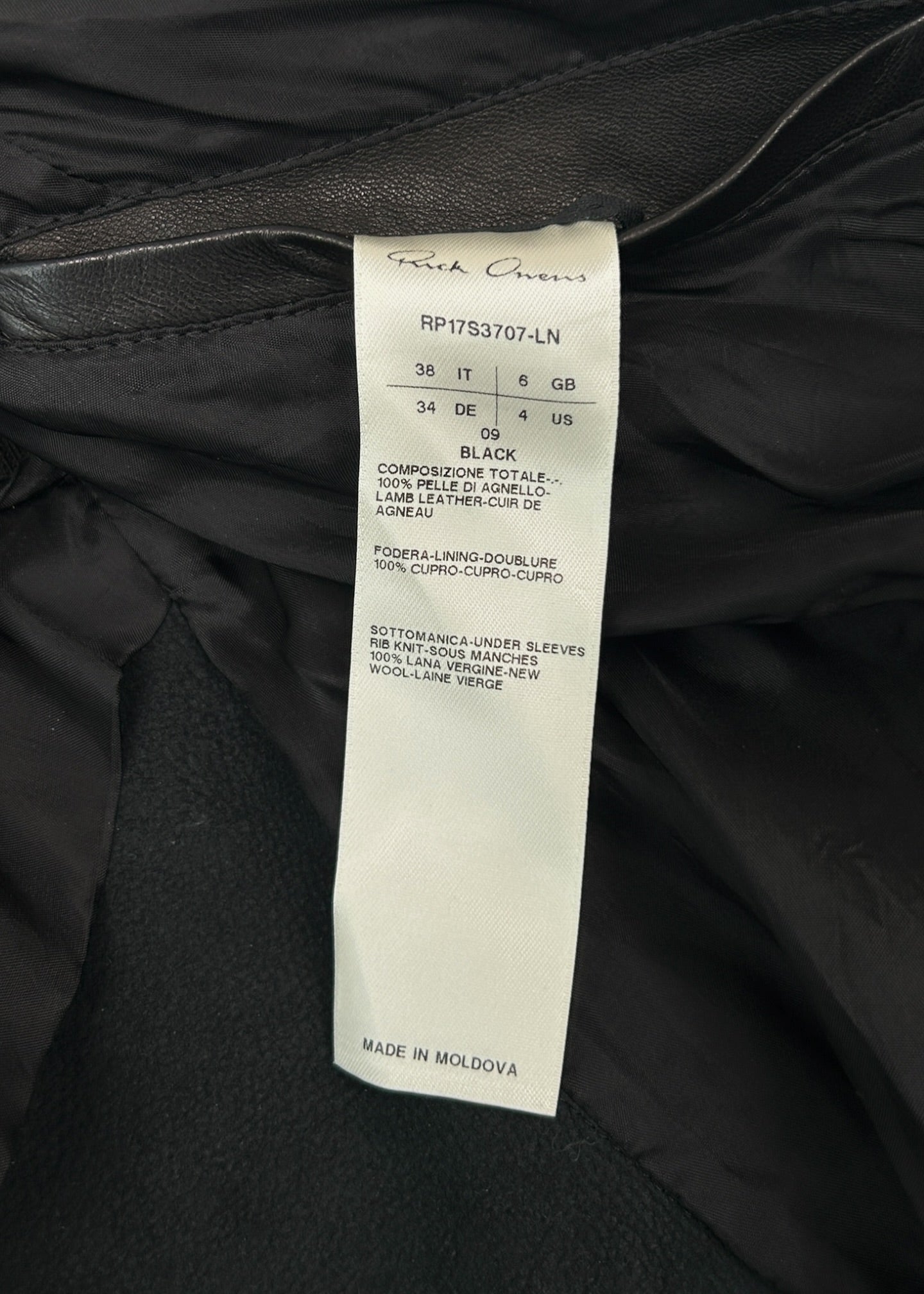 RICK OWENS 2017 Agneau Leather Biker Jacket