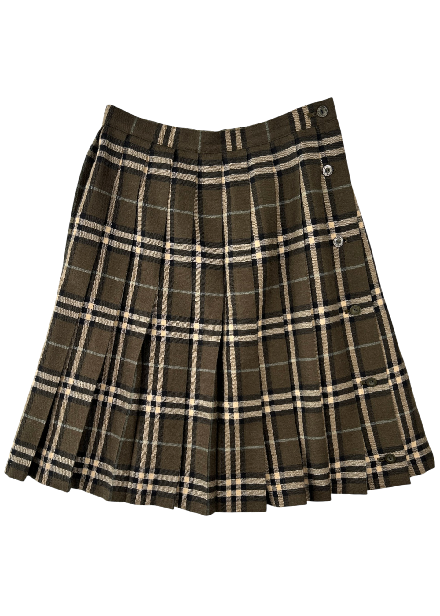 BURBERRYS Vintage Wool Plaid Pleated Midi Skirt