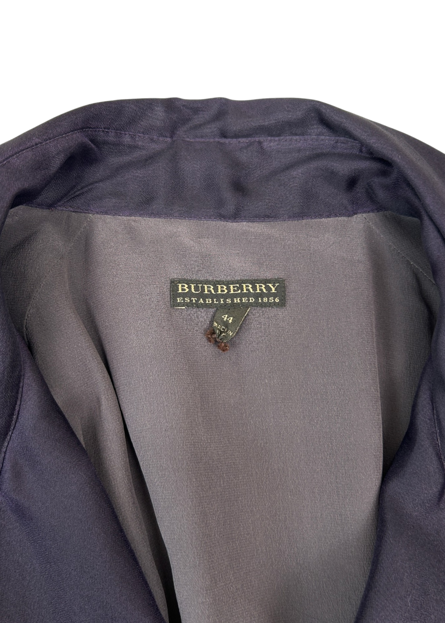 BURBERRY (AS IS) 2016 Purple Silk Organza Double Breast Coat W/ Belt