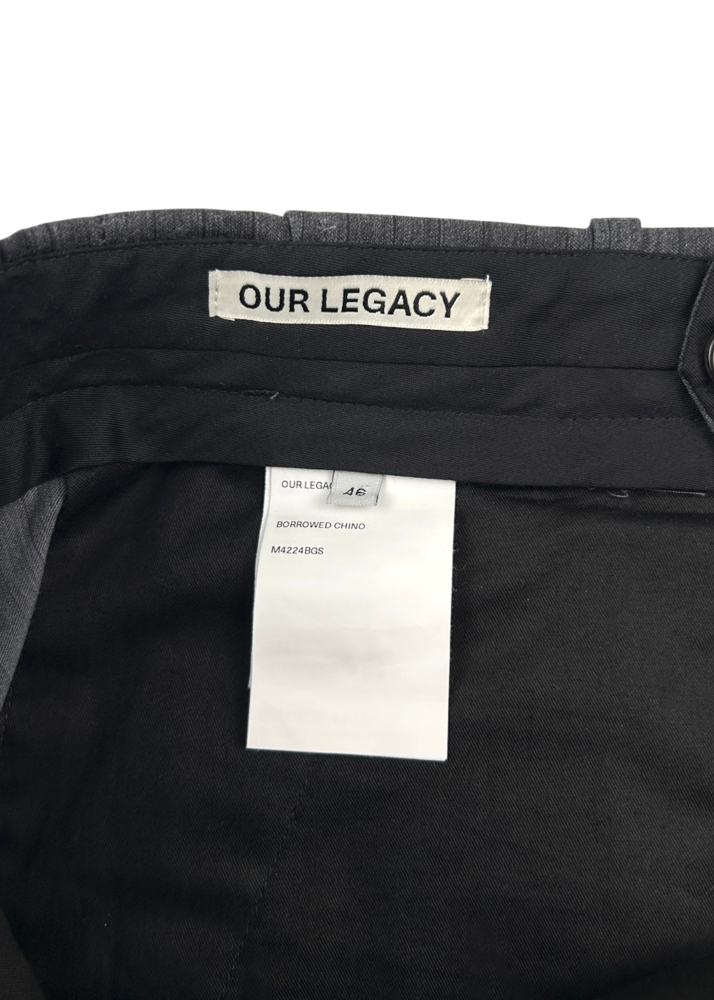OUR LEGACY 'Borrowed Chino' Grey Pinstripe Wool Blend Trousers