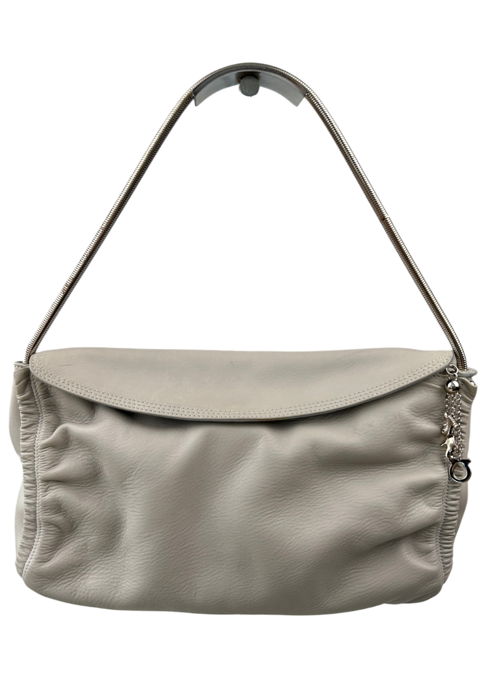 SALVATORE FERRAGAMO (AS IS) Grey Leather Ruched Bag W/ Charms