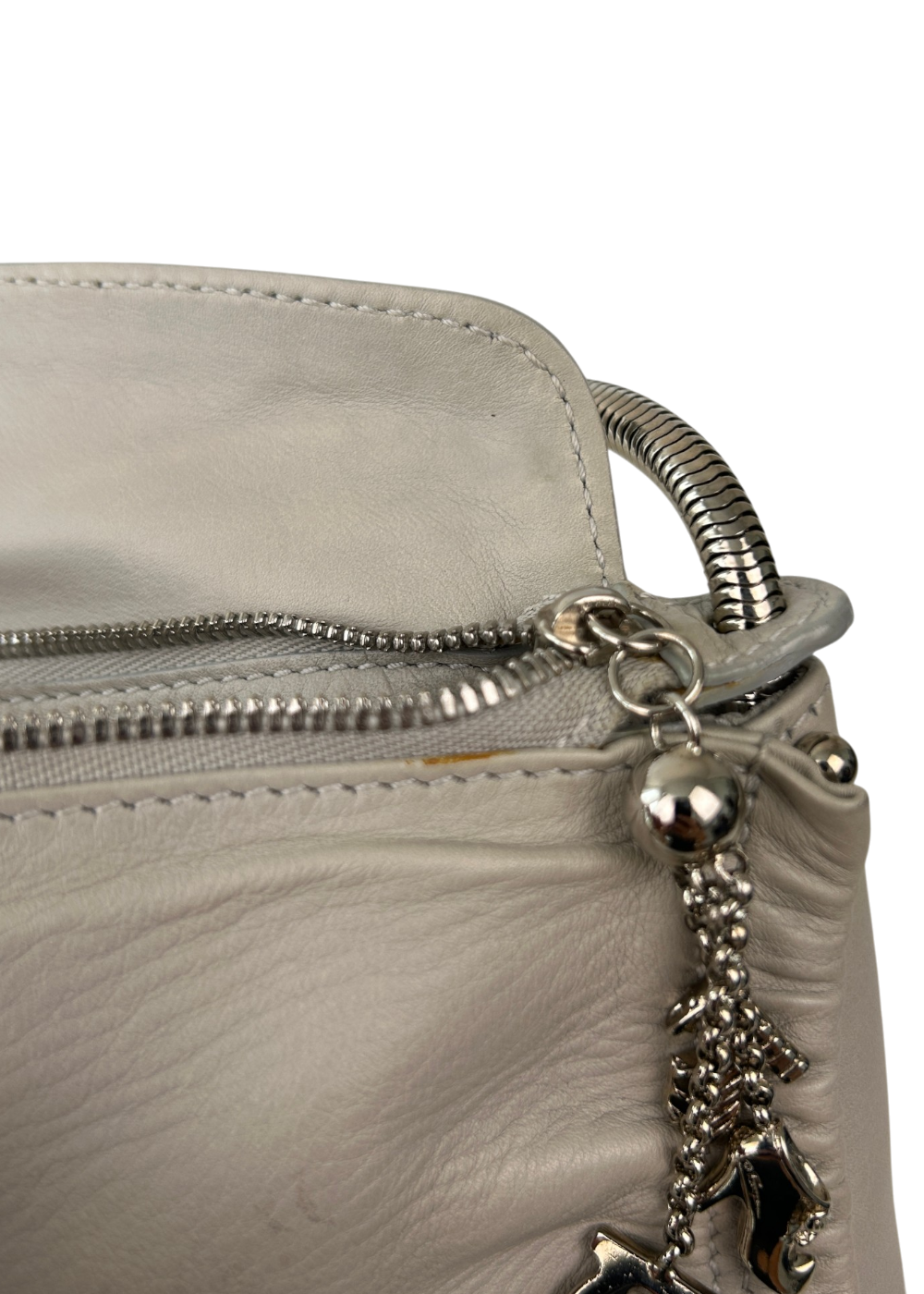 SALVATORE FERRAGAMO (AS IS) Grey Leather Ruched Bag W/ Charms