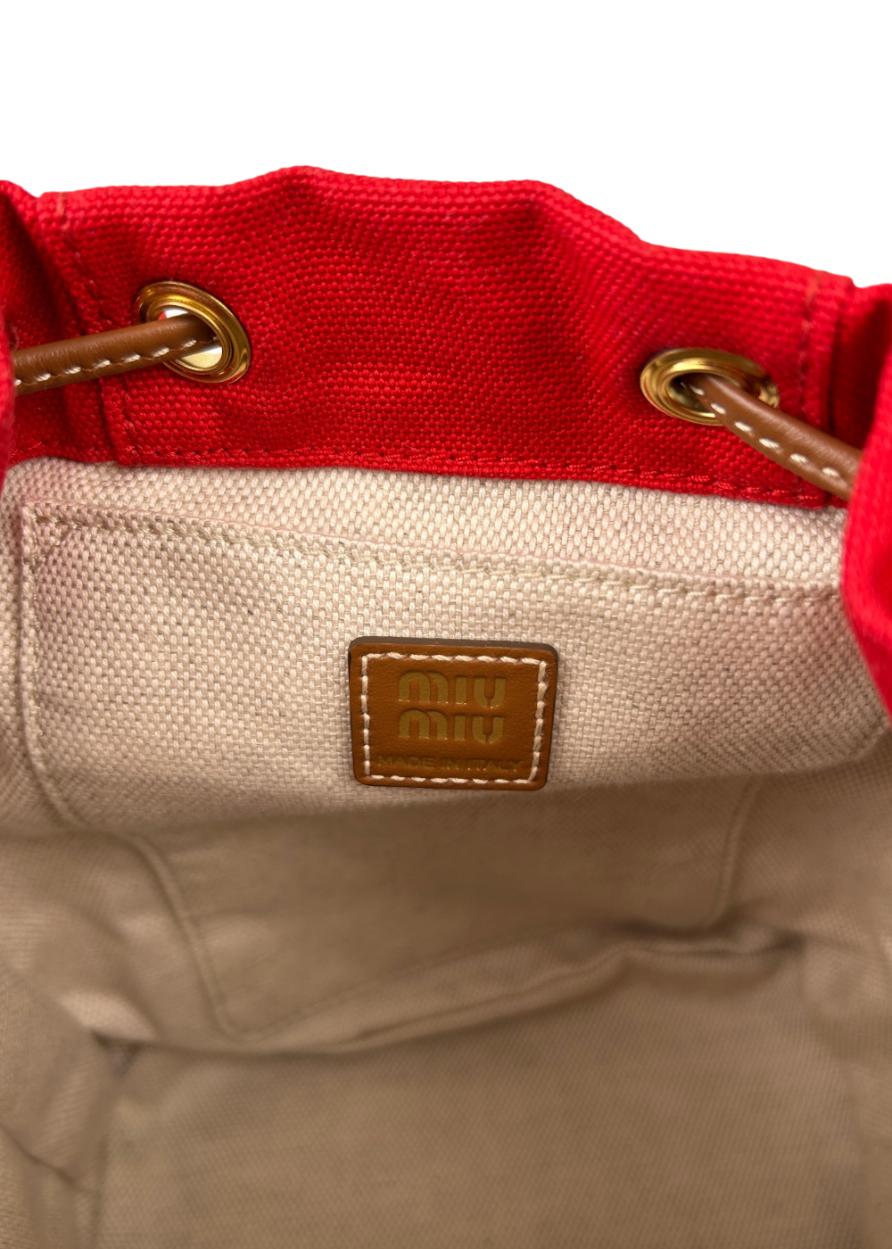 MIU MIU Red Canvas Mini Backpack W/ Brandy Leather Straps