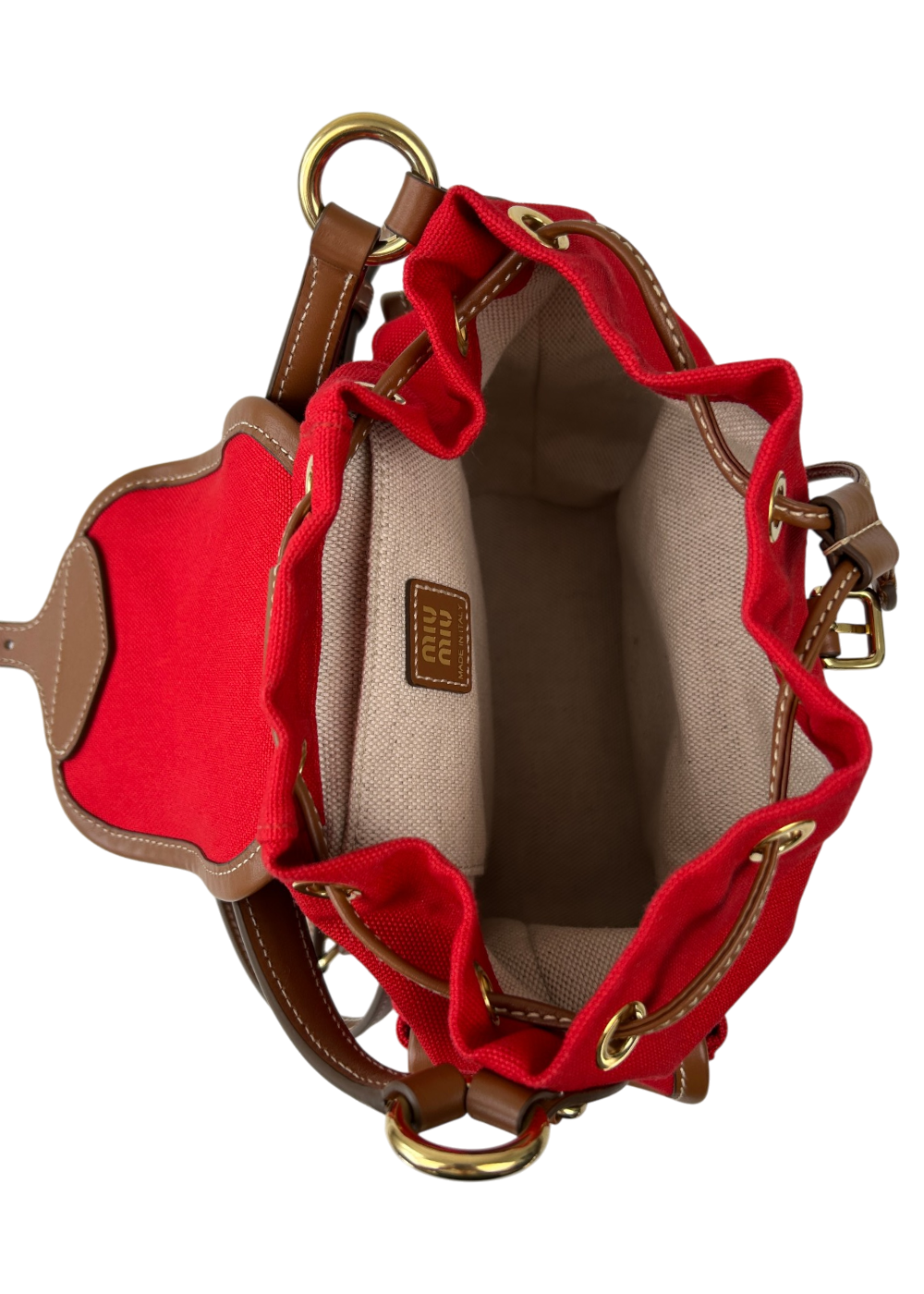 MIU MIU Red Canvas Mini Backpack W/ Brandy Leather Straps