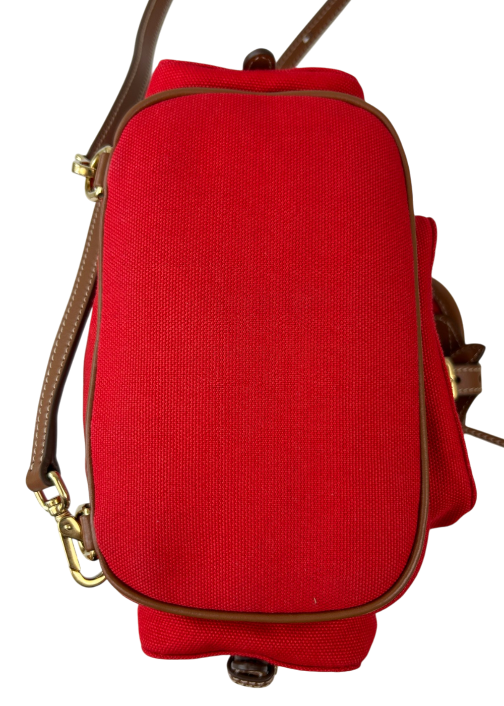 MIU MIU Red Canvas Mini Backpack W/ Brandy Leather Straps