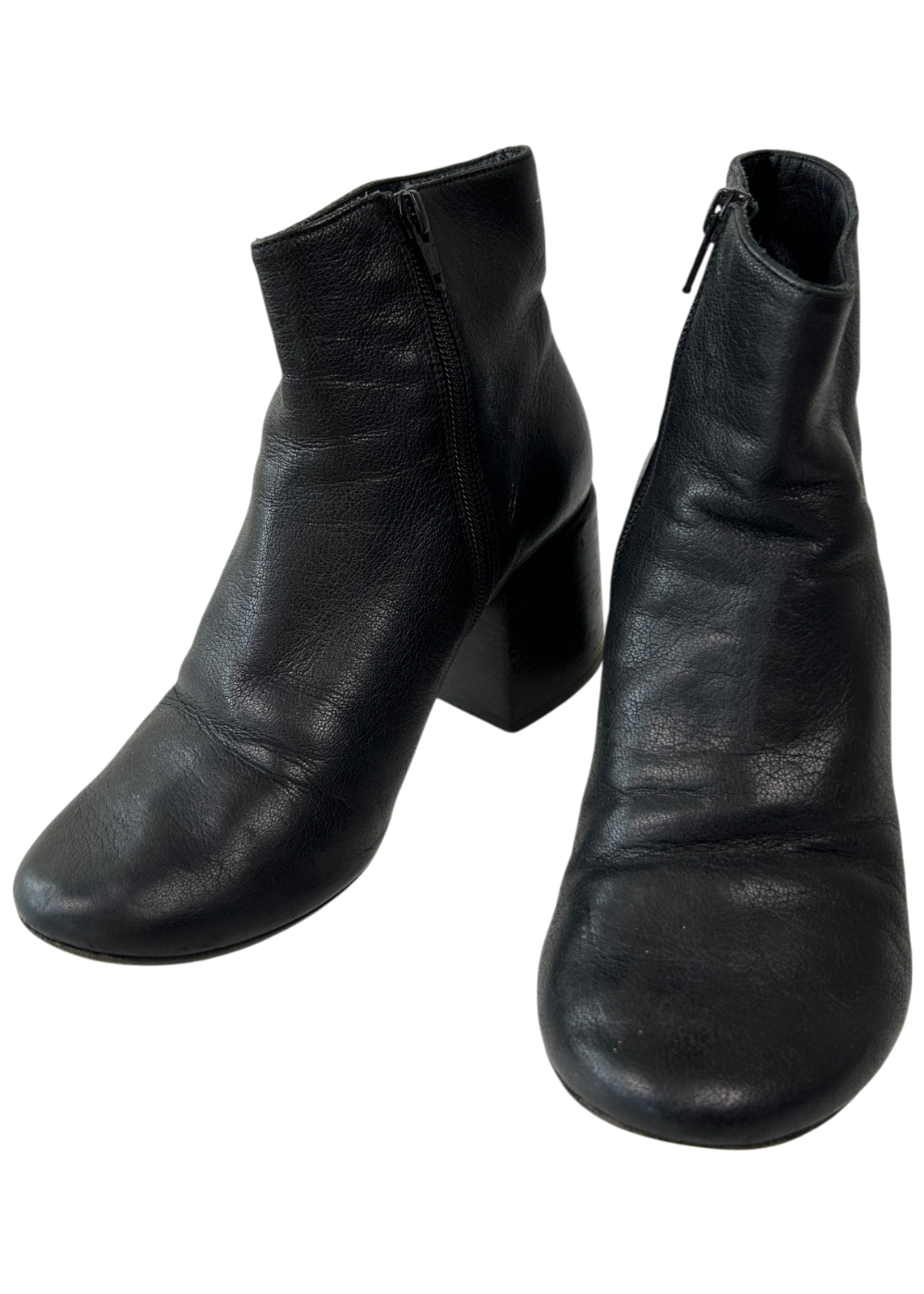 MM6 MAISON MARTIN MARGIELA (AS IS) Leather Rounded Toe Block Heel Boots