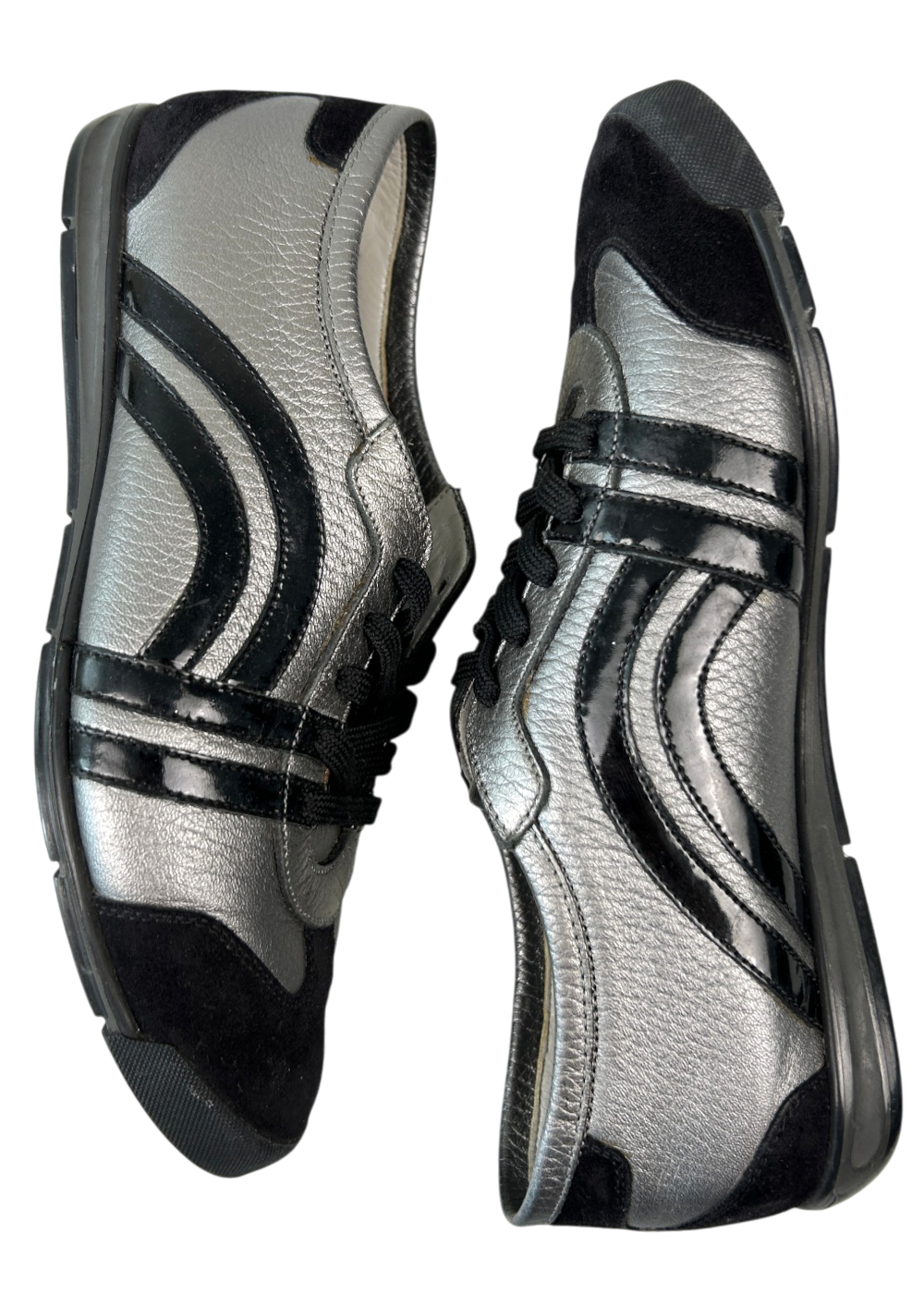 SALVATORE FERRAGAMO (AS IS) Black/Silver Leather/Suede Sneakers