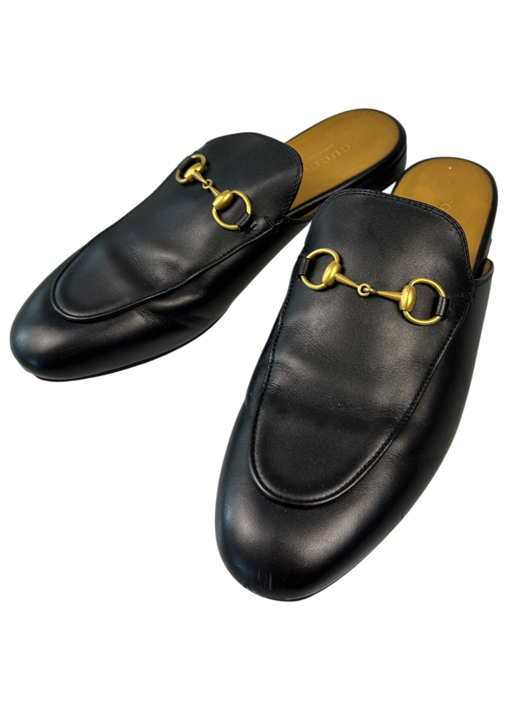 GUCCI (AS IS) 'Princetown' Leather Mule W/ Gold Horsebit
