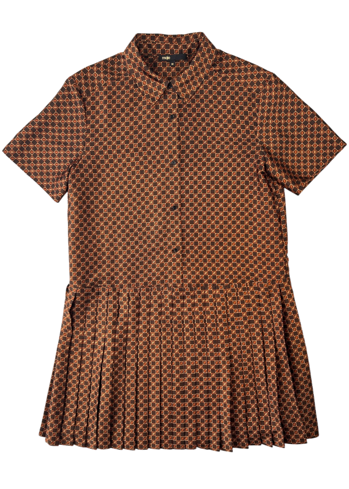 MAJE Checkerboard Pleated Drop Waist Mini Dress