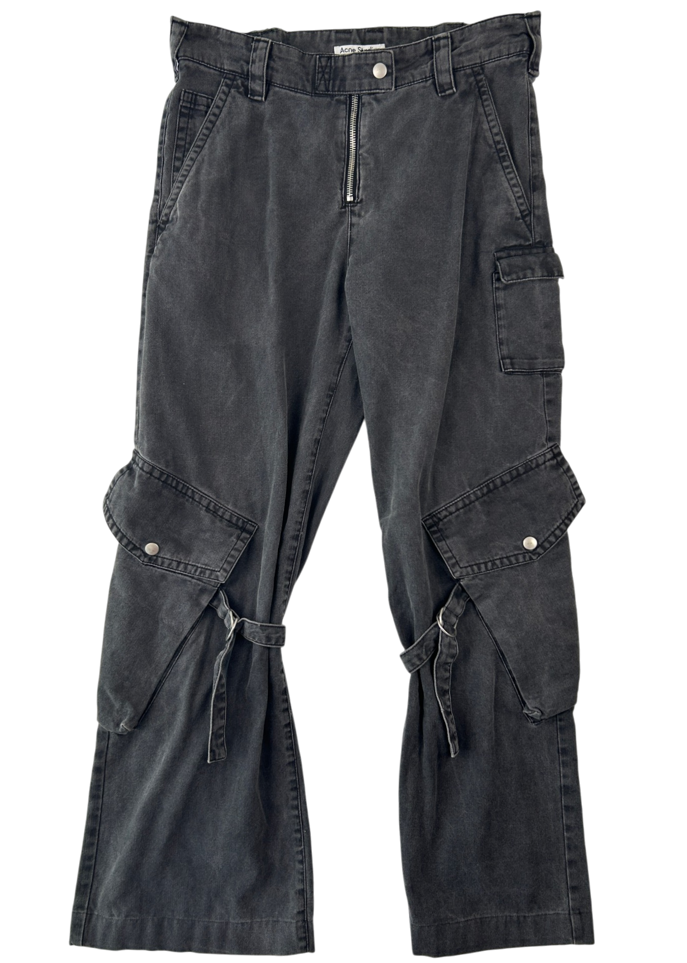 ACNE STUDIOS (AS IS) SS23 Grey Cotton Flared Cargo Pants W/ Bondage Straps