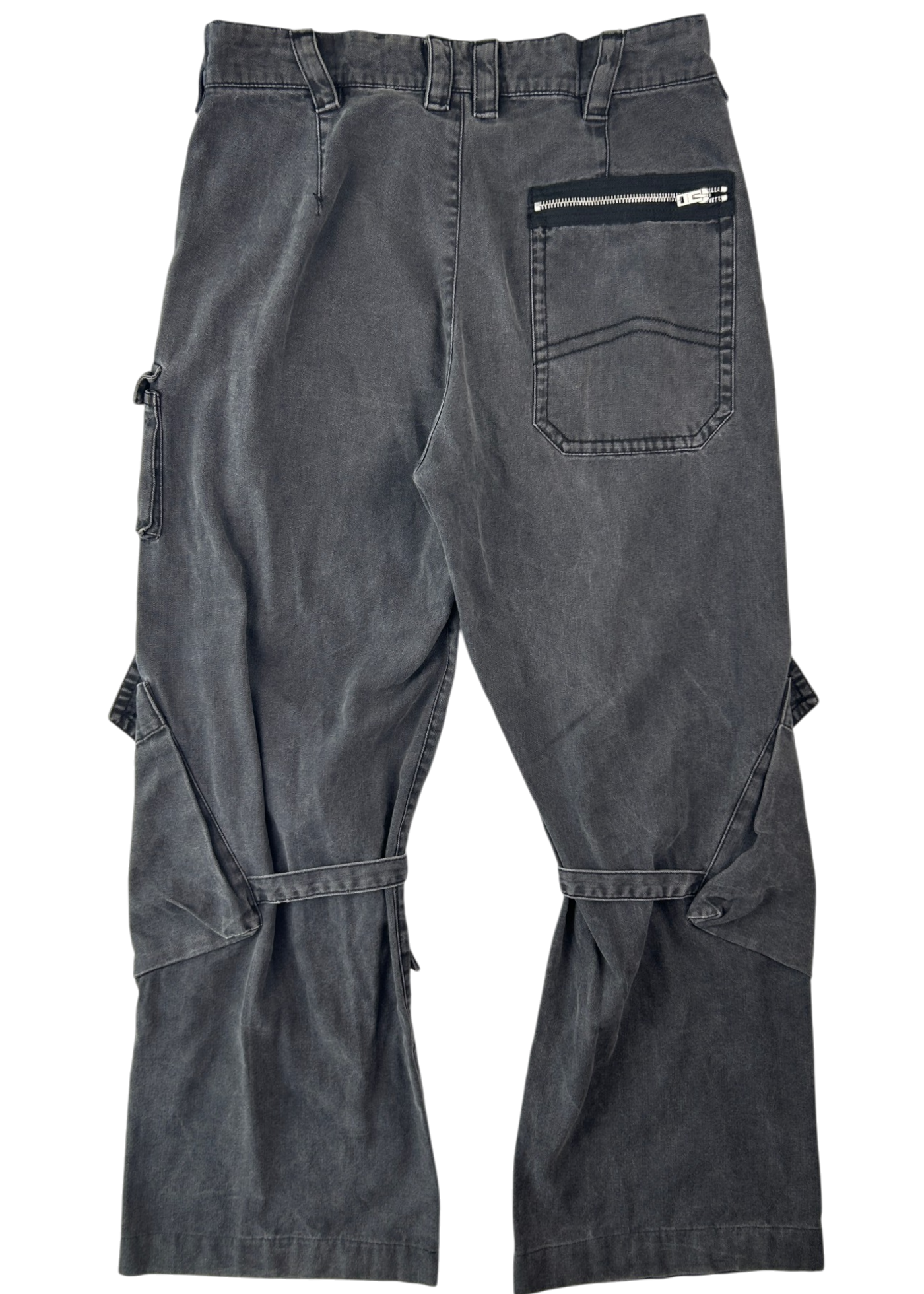 ACNE STUDIOS (AS IS) SS23 Grey Cotton Flared Cargo Pants W/ Bondage Straps