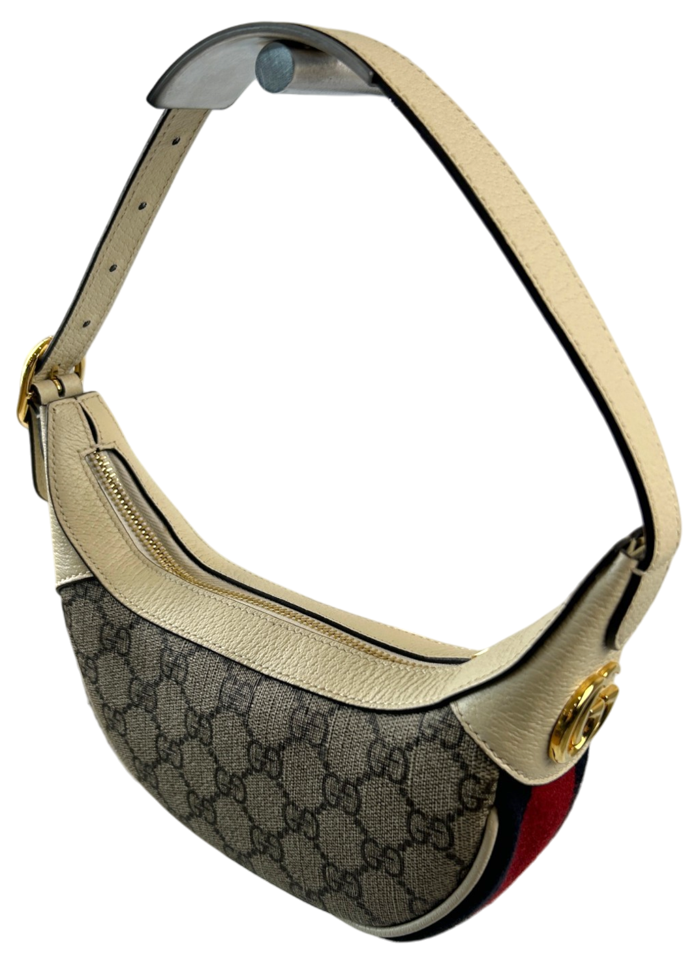 GUCCI Ophidia GG Supreme Leather Crescent Moon Bag