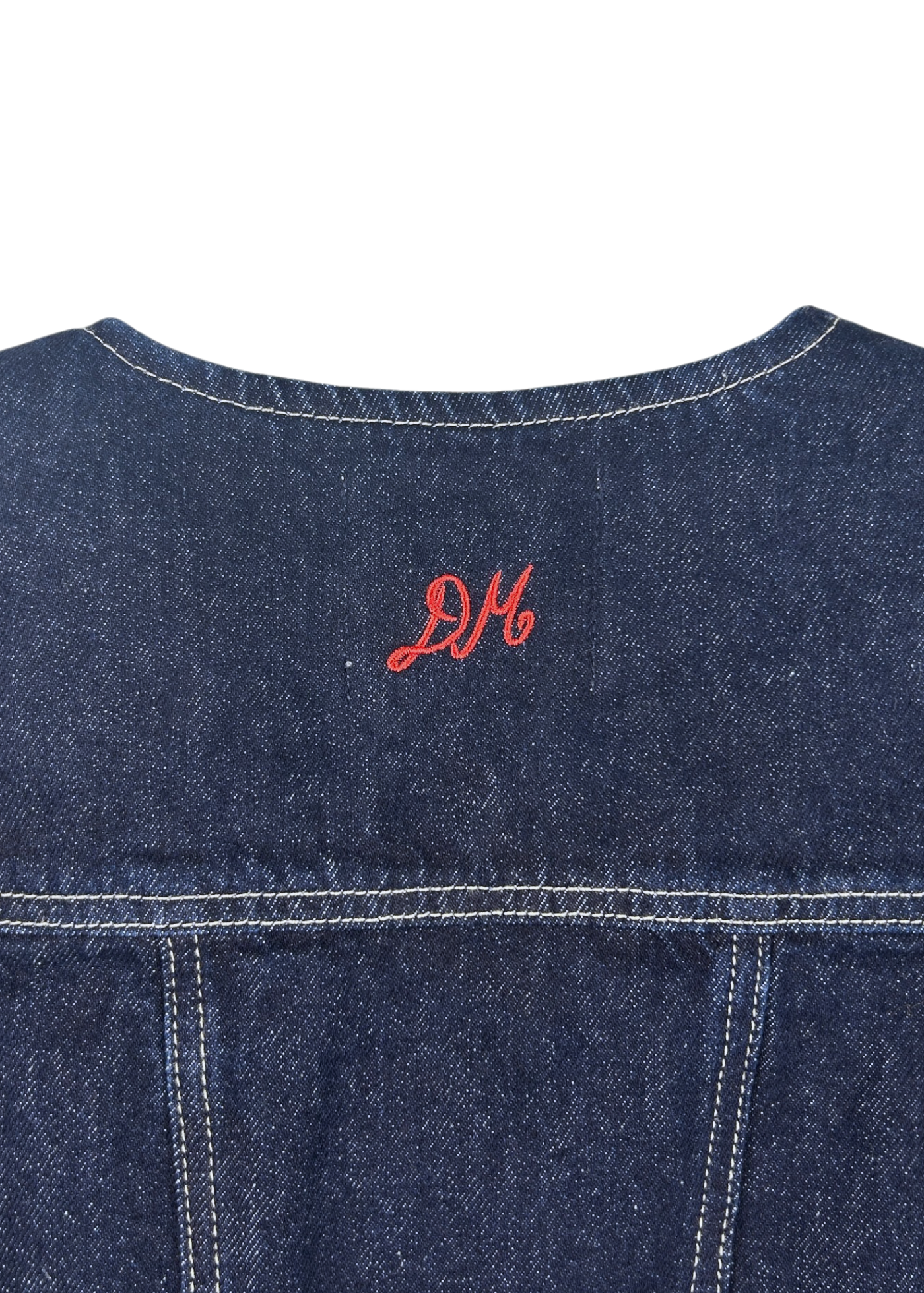 DAMSON MADDER Indigo Denim Panelled Puff Sleeve Top