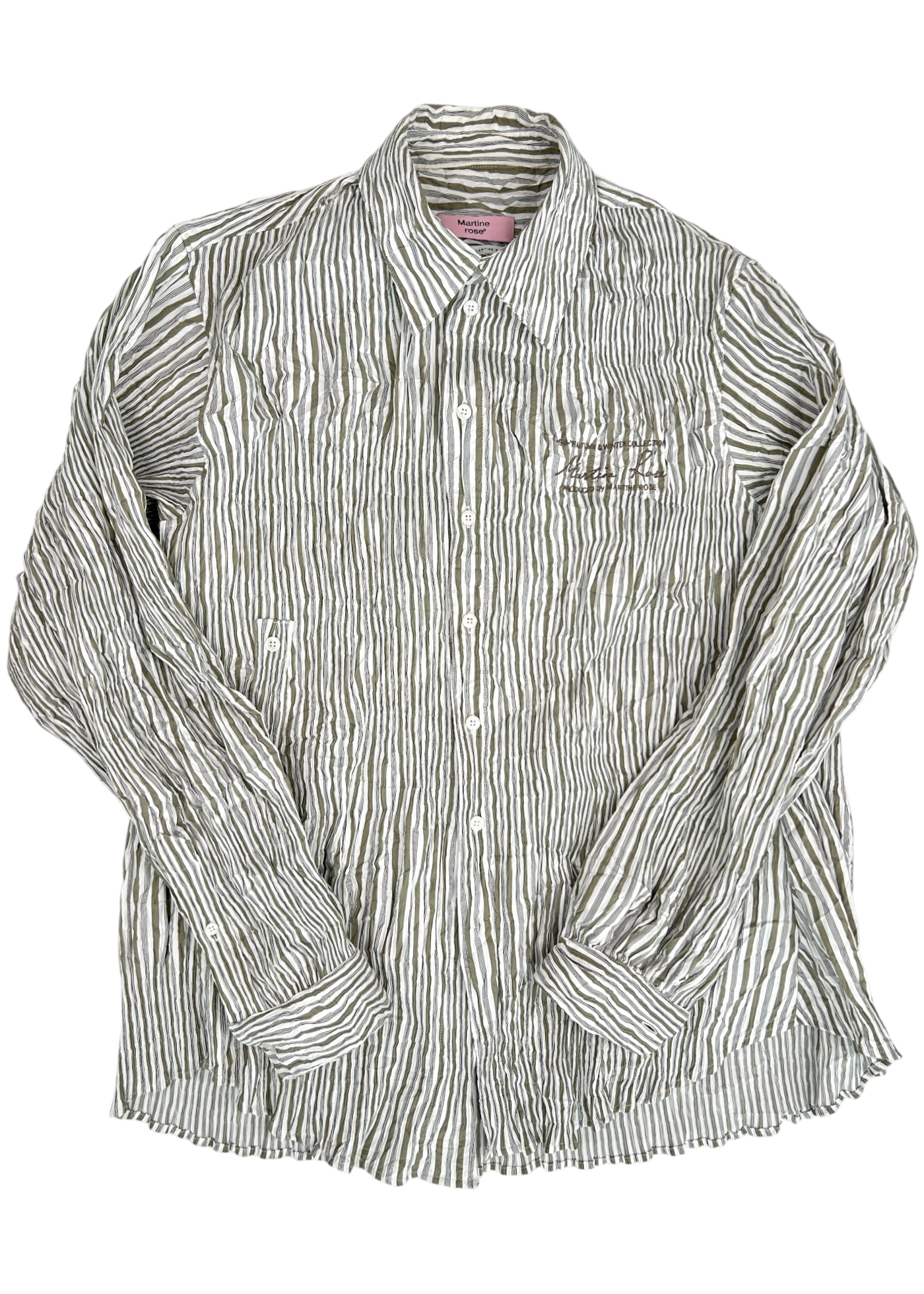 MARTINE ROSE (AS IS) Stripe Smocked Crinkle Shirt