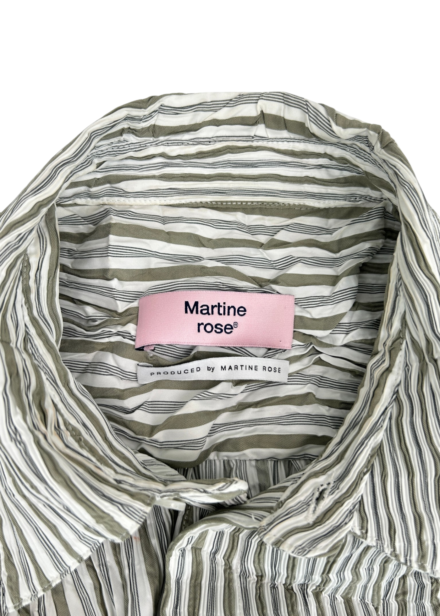MARTINE ROSE (AS IS) Stripe Smocked Crinkle Shirt