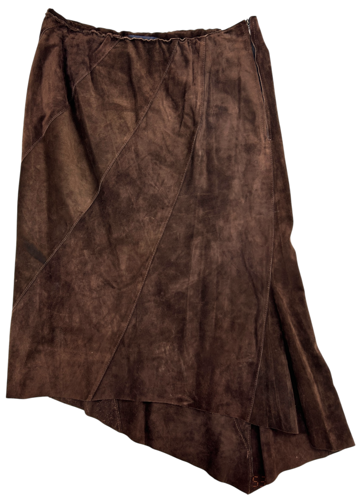 LE BLUES (AS IS) Suede Asymmetric Panelled Midi Skirt