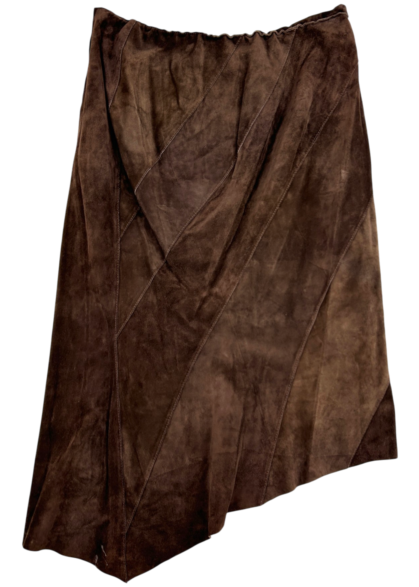LE BLUES (AS IS) Suede Asymmetric Panelled Midi Skirt