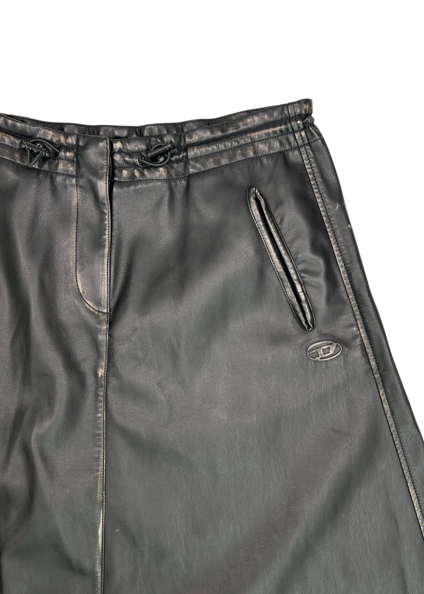 DIESEL 'O-Blivion' Black Distressed Pleather Midi Skirt