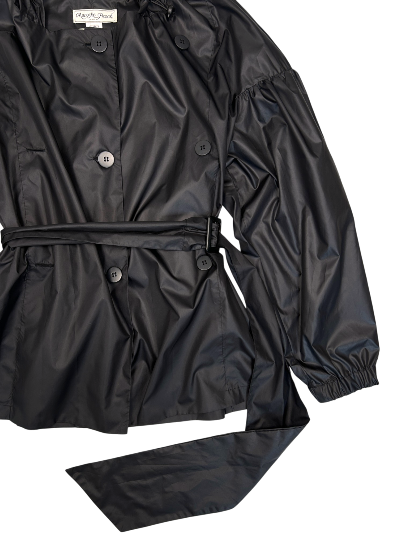MAROSKE PEECH X CAFE FORGOT (NWT) 'Opera Belted Double Breasted' Jacket W/ Hood