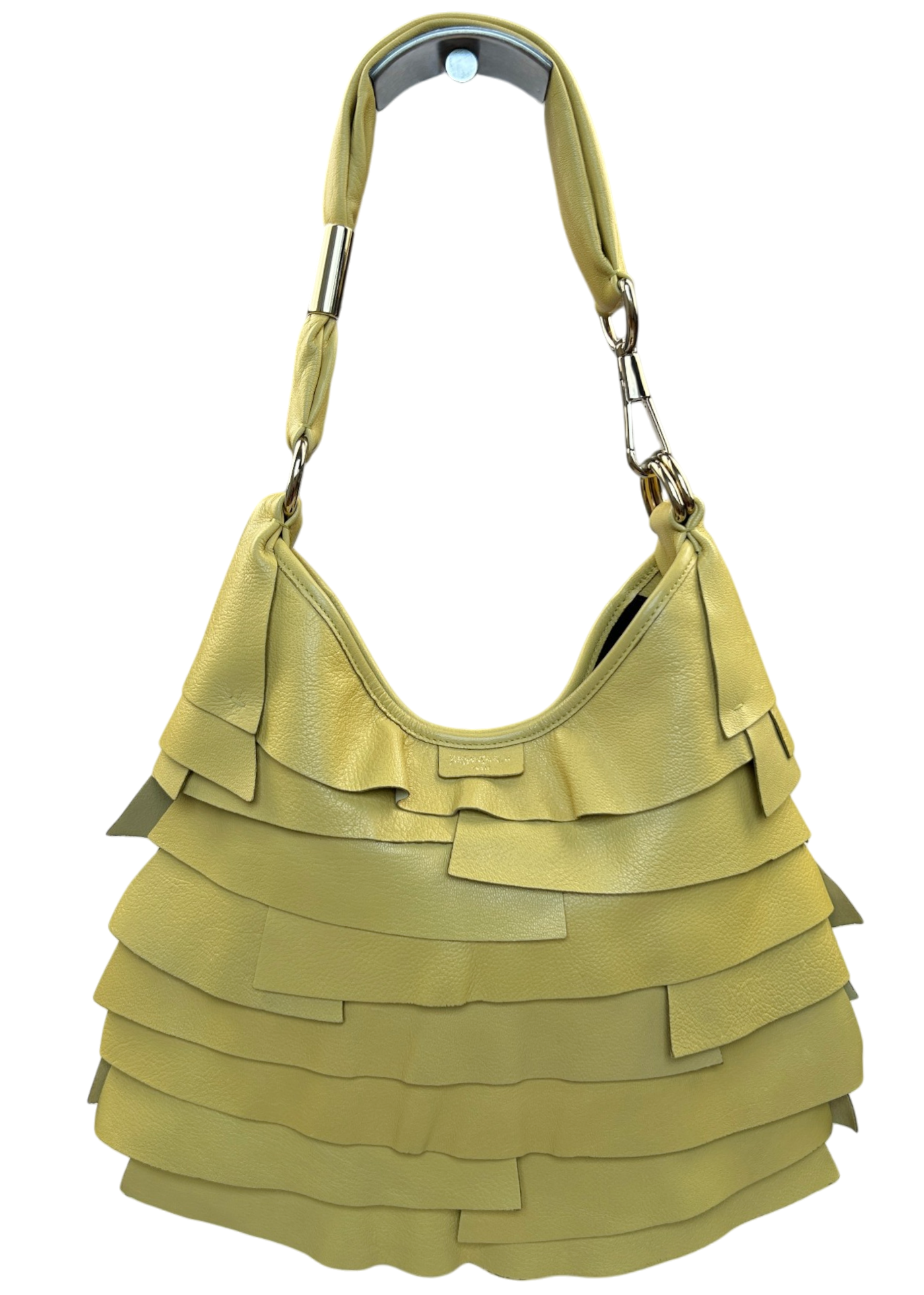 YVES SAINT LAURENT VINTAGE 'Saint Tropez' Lemon Yellow Leather Ruffle Hobo Bag