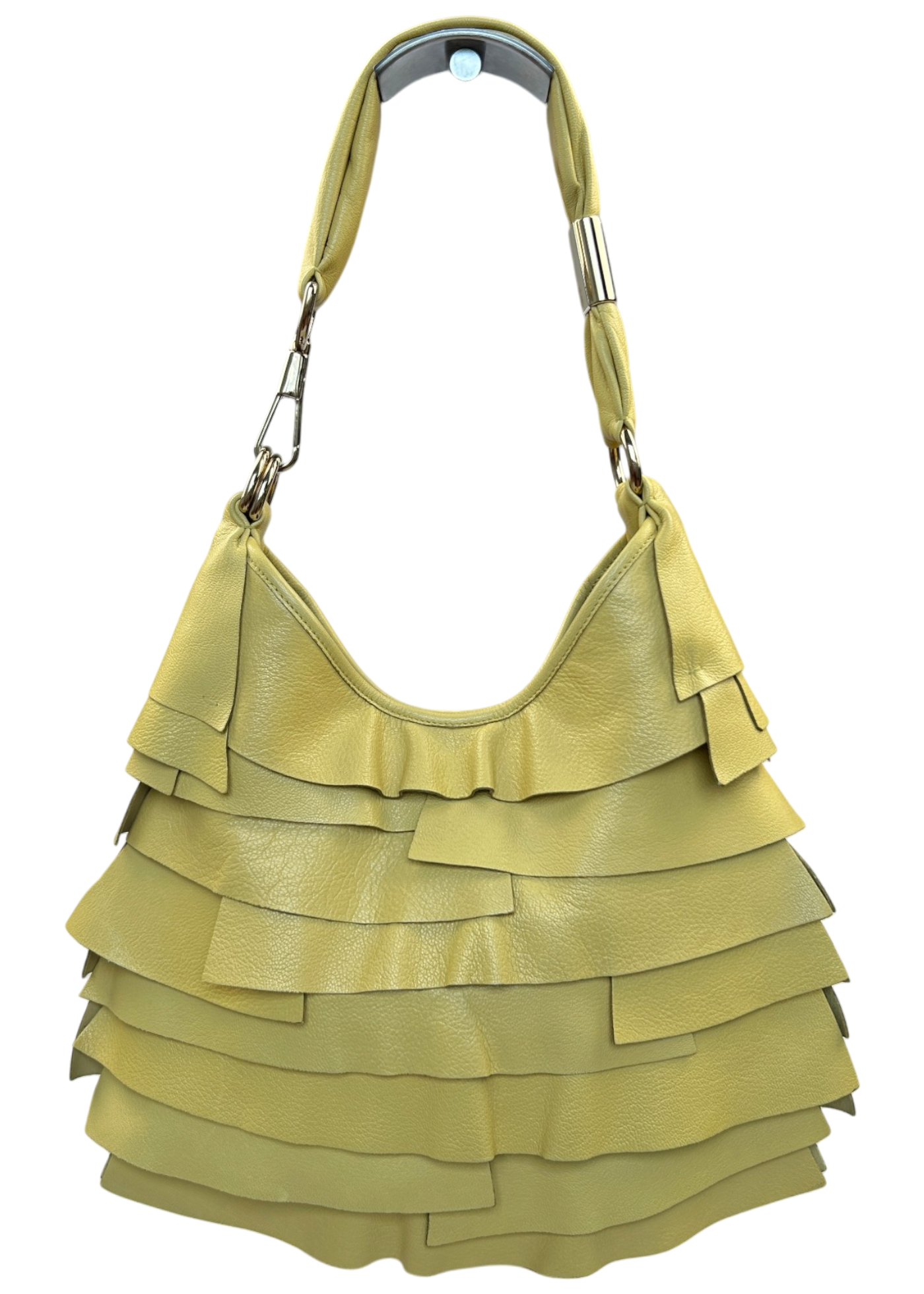 YVES SAINT LAURENT VINTAGE 'Saint Tropez' Lemon Yellow Leather Ruffle Hobo Bag