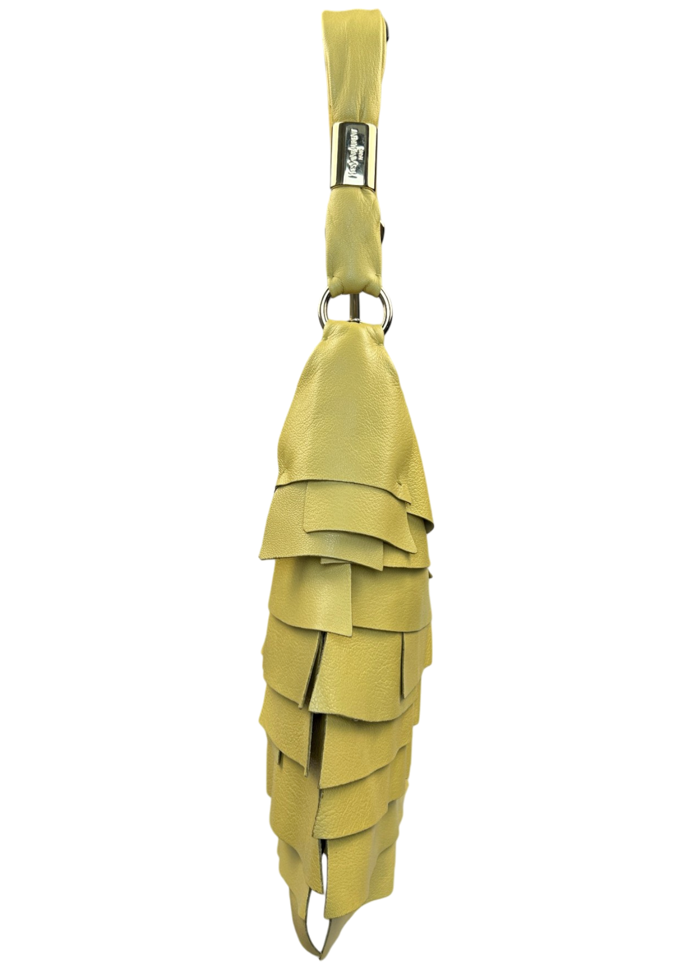 YVES SAINT LAURENT VINTAGE 'Saint Tropez' Lemon Yellow Leather Ruffle Hobo Bag