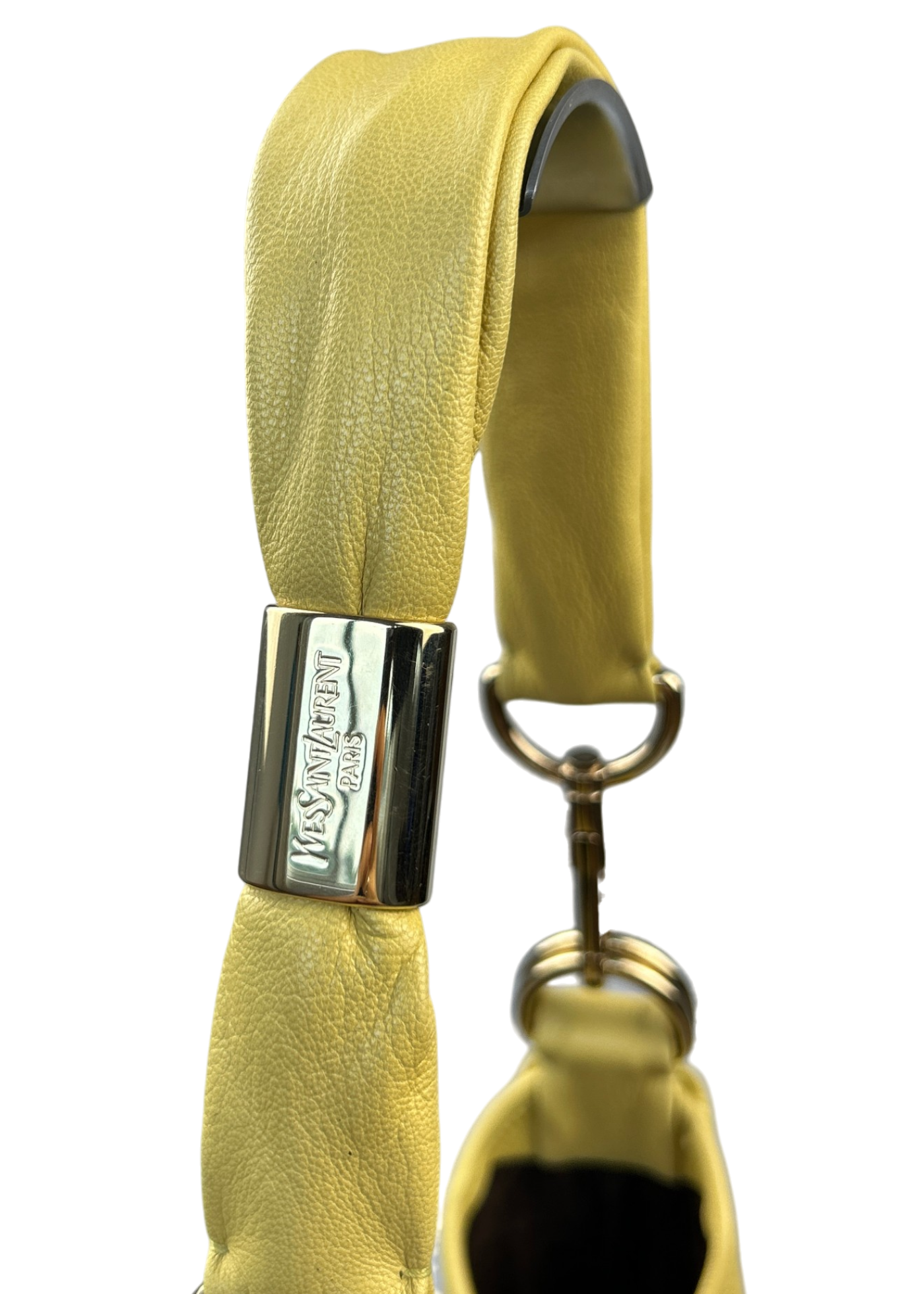 YVES SAINT LAURENT VINTAGE 'Saint Tropez' Lemon Yellow Leather Ruffle Hobo Bag