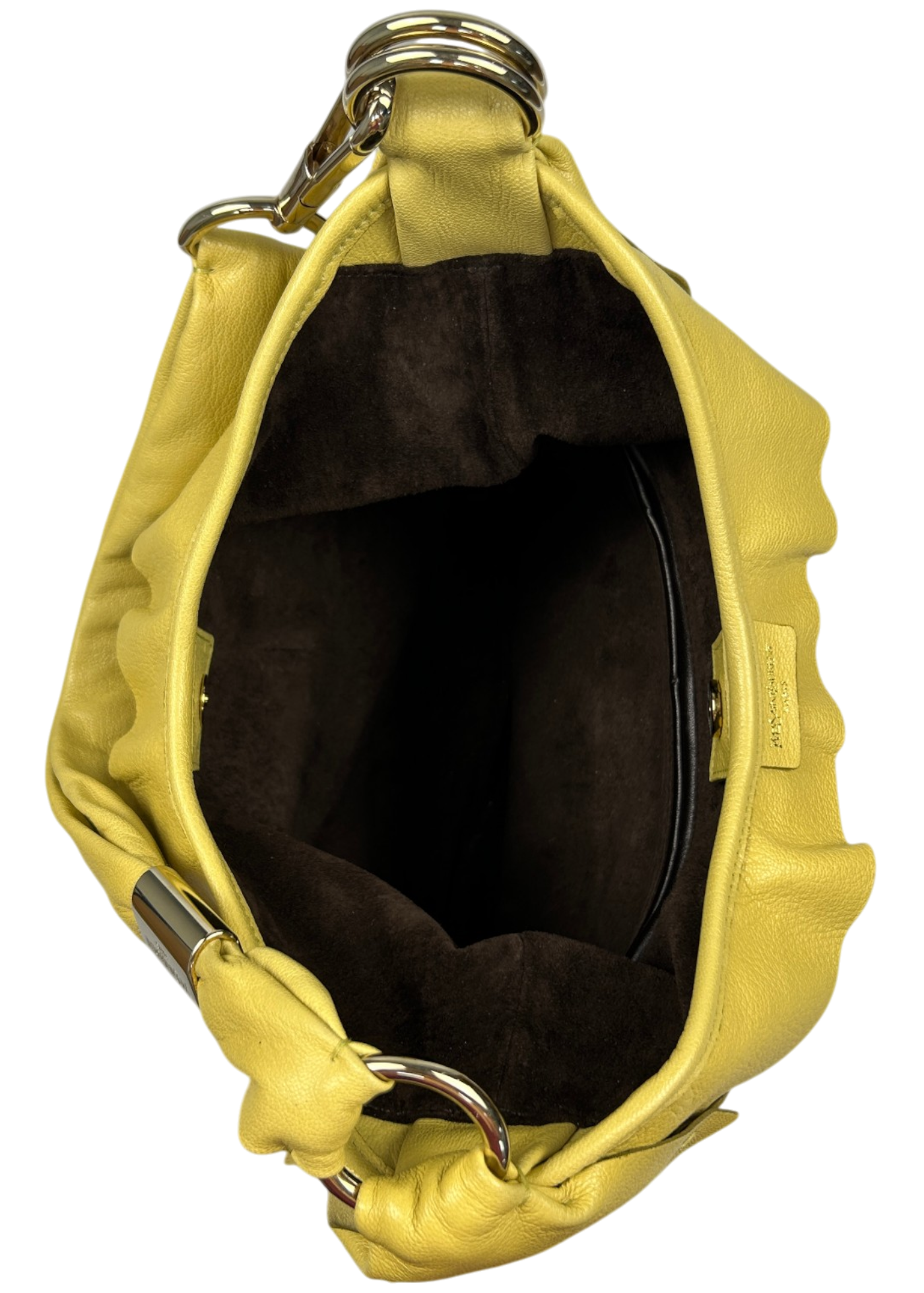YVES SAINT LAURENT VINTAGE 'Saint Tropez' Lemon Yellow Leather Ruffle Hobo Bag