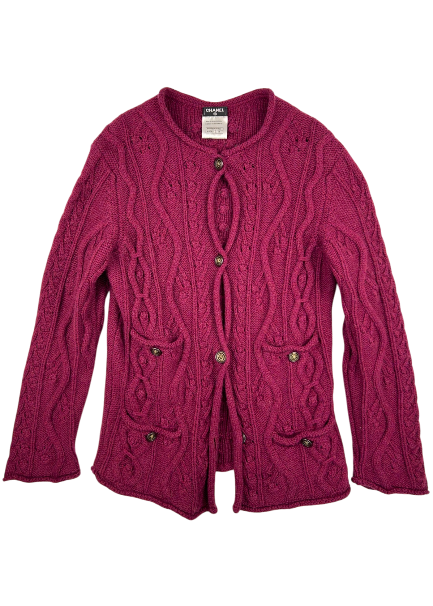 CHANEL Metiers D'Art 2013 (Look 32) Burgundy Cashmere Cable Knit Cardigan