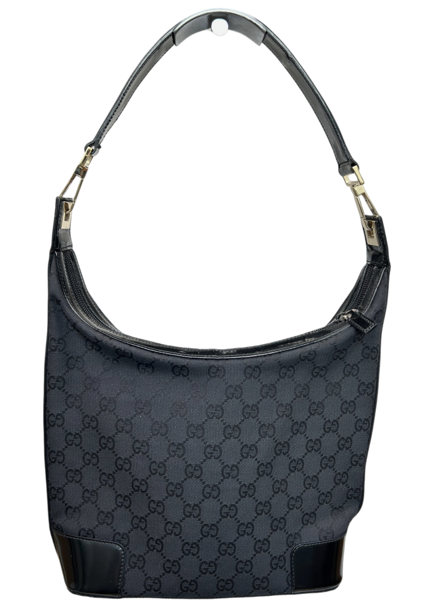 GUCCI VINTAGE (AS IS) Black Patent/Canvas Monogram Shoulder Bag
