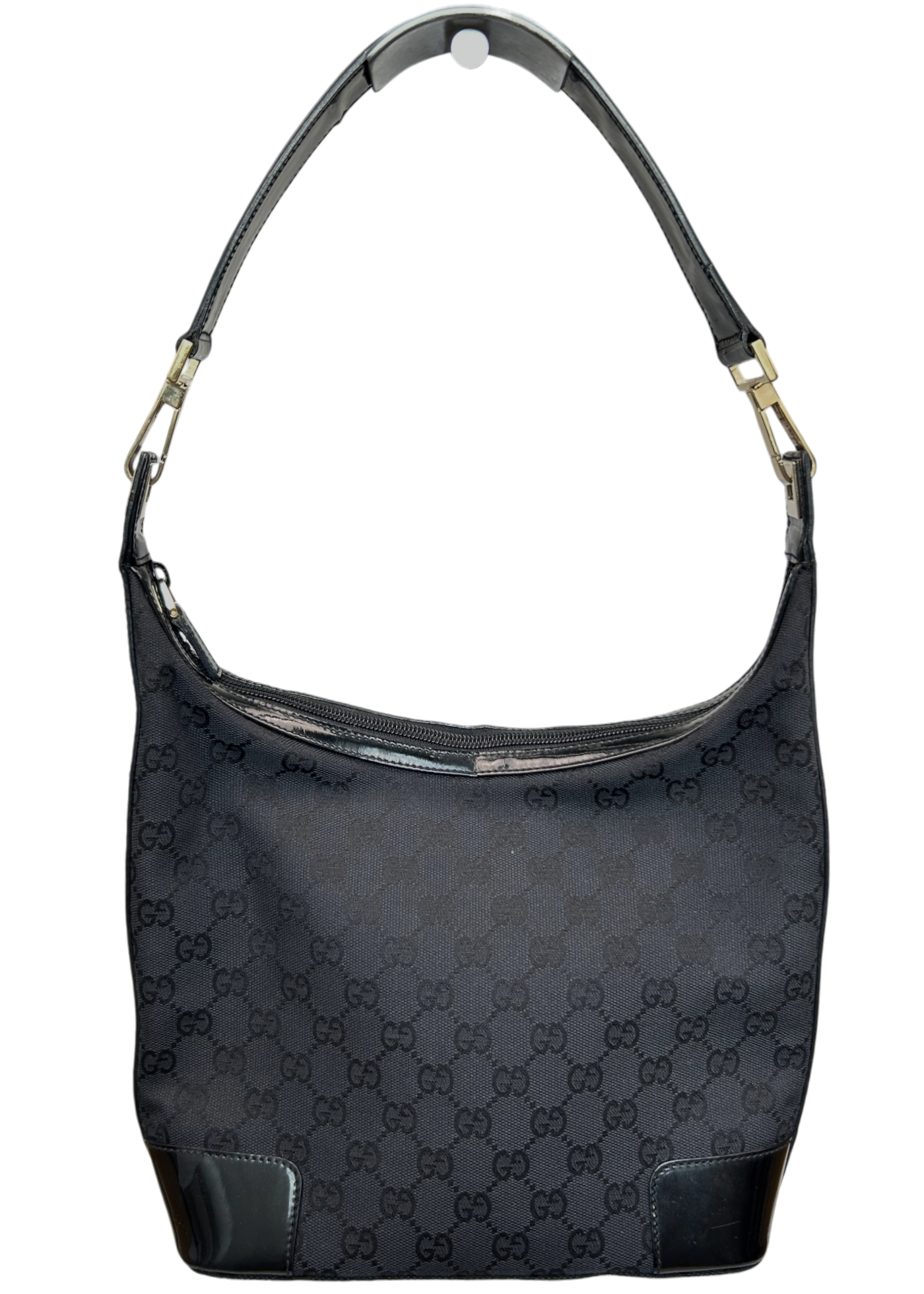 GUCCI VINTAGE (AS IS) Black Patent/Canvas Monogram Shoulder Bag