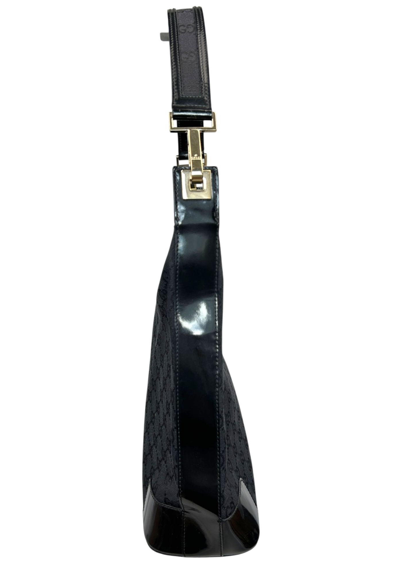 GUCCI VINTAGE (AS IS) Black Patent/Canvas Monogram Shoulder Bag