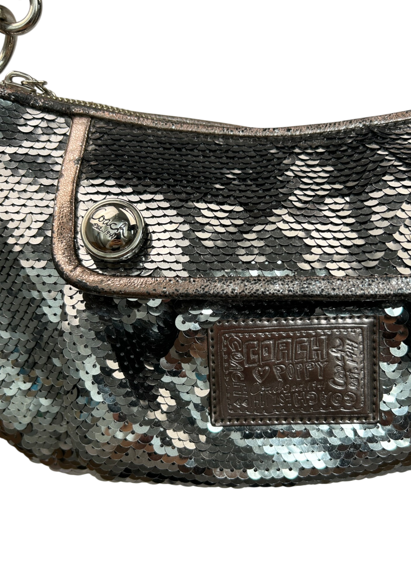 COACH Grey Sequin/Metallic Leather Hobo Bag