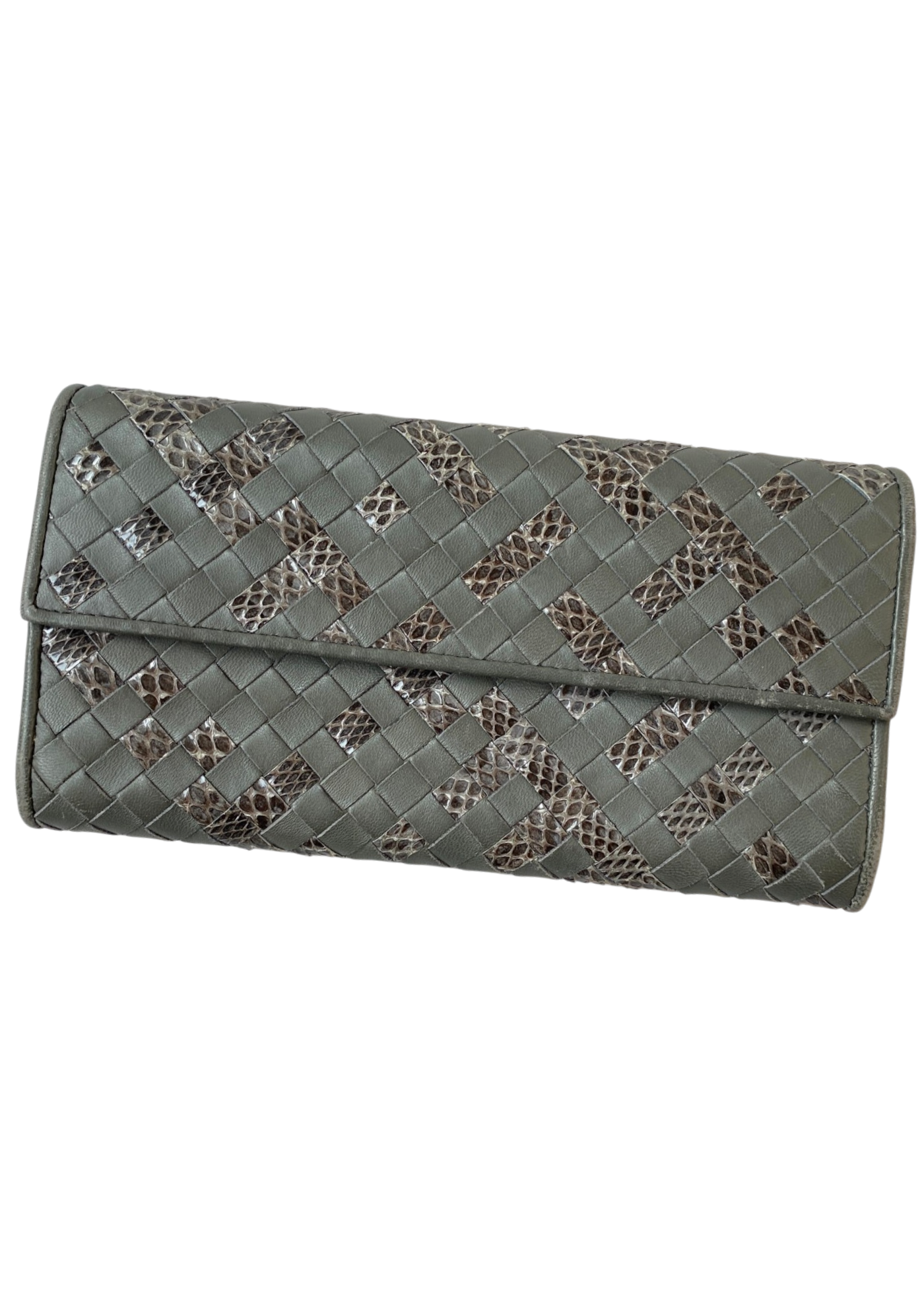 BOTTEGA VENETA Grey Intrecciato Python Leather 'Continental Wallet'