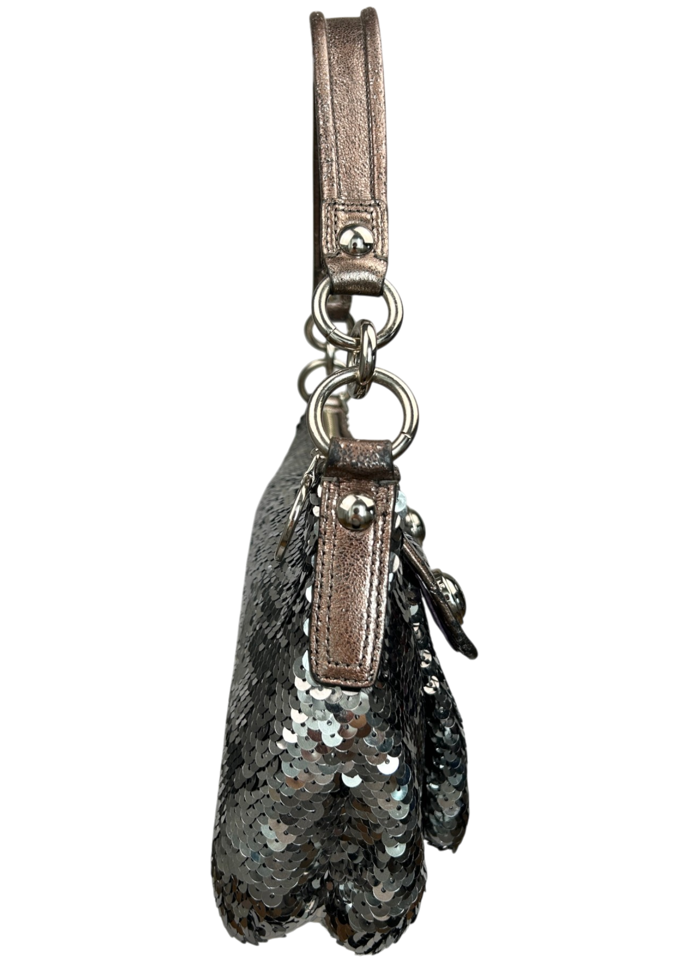 COACH Grey Sequin/Metallic Leather Hobo Bag