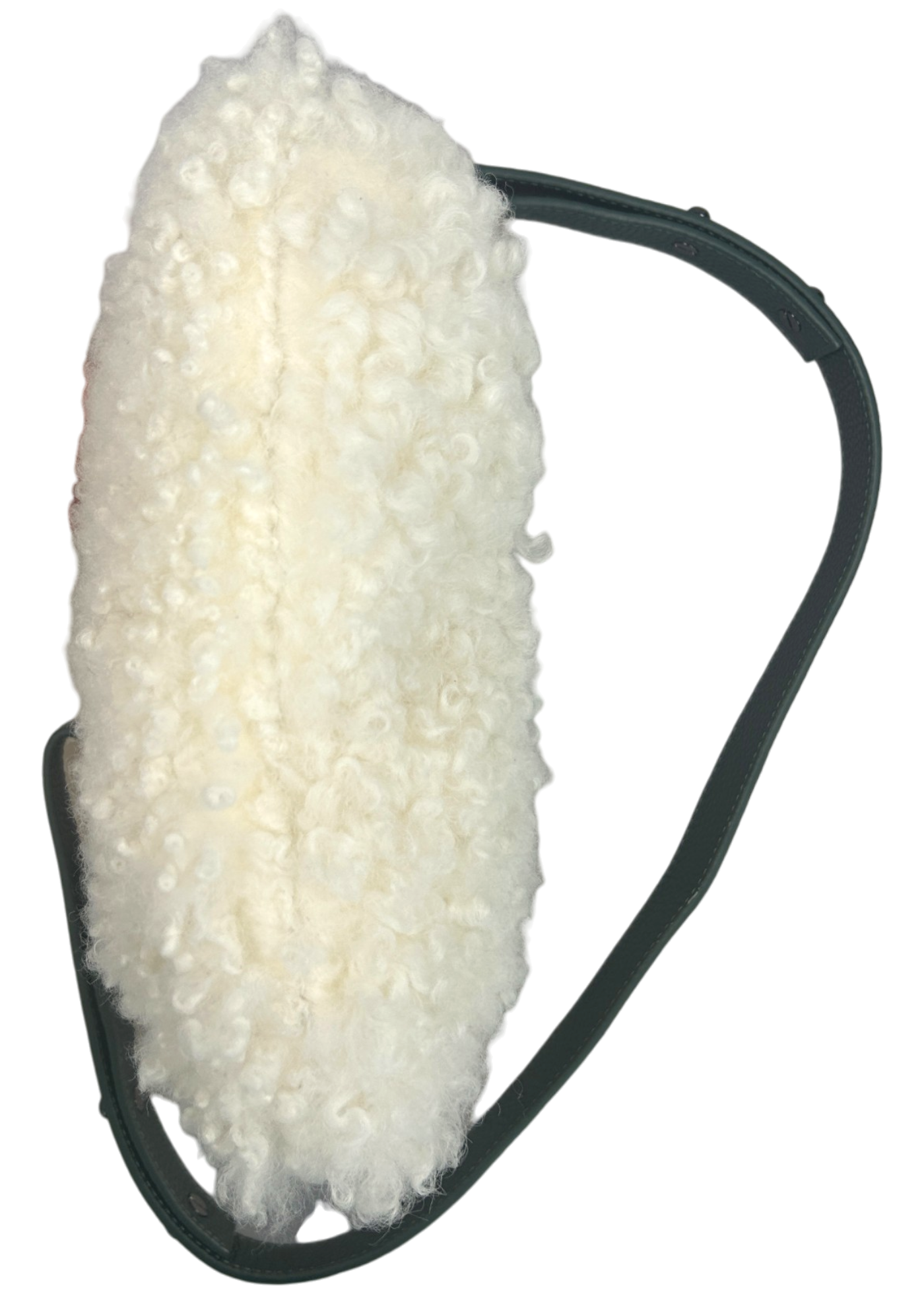 BICHON POCKETS White Shearling Bag W/ Green Leather Strap